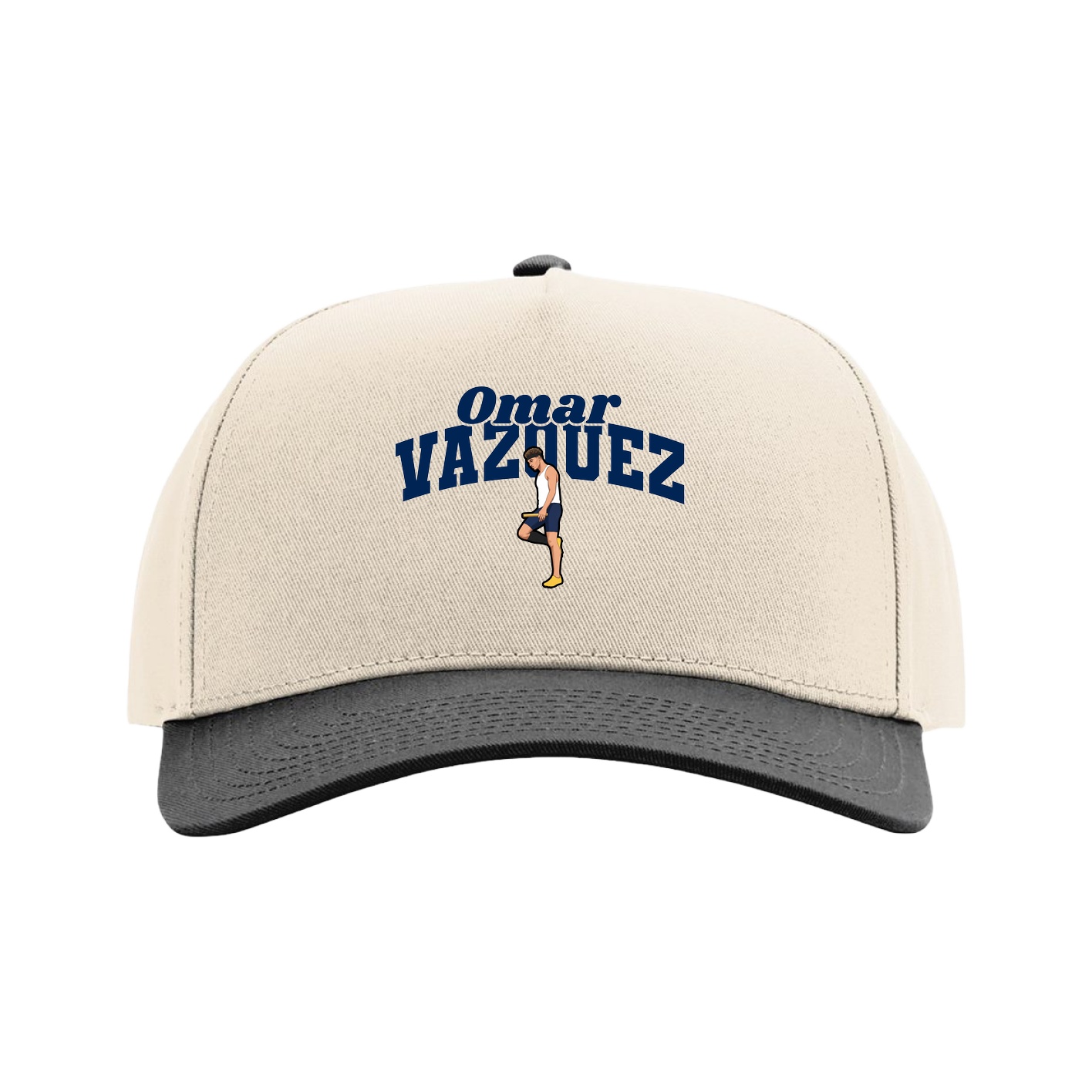 Full Fabric Five-Panel Champ Cap — Signature Arch in Cream/Black