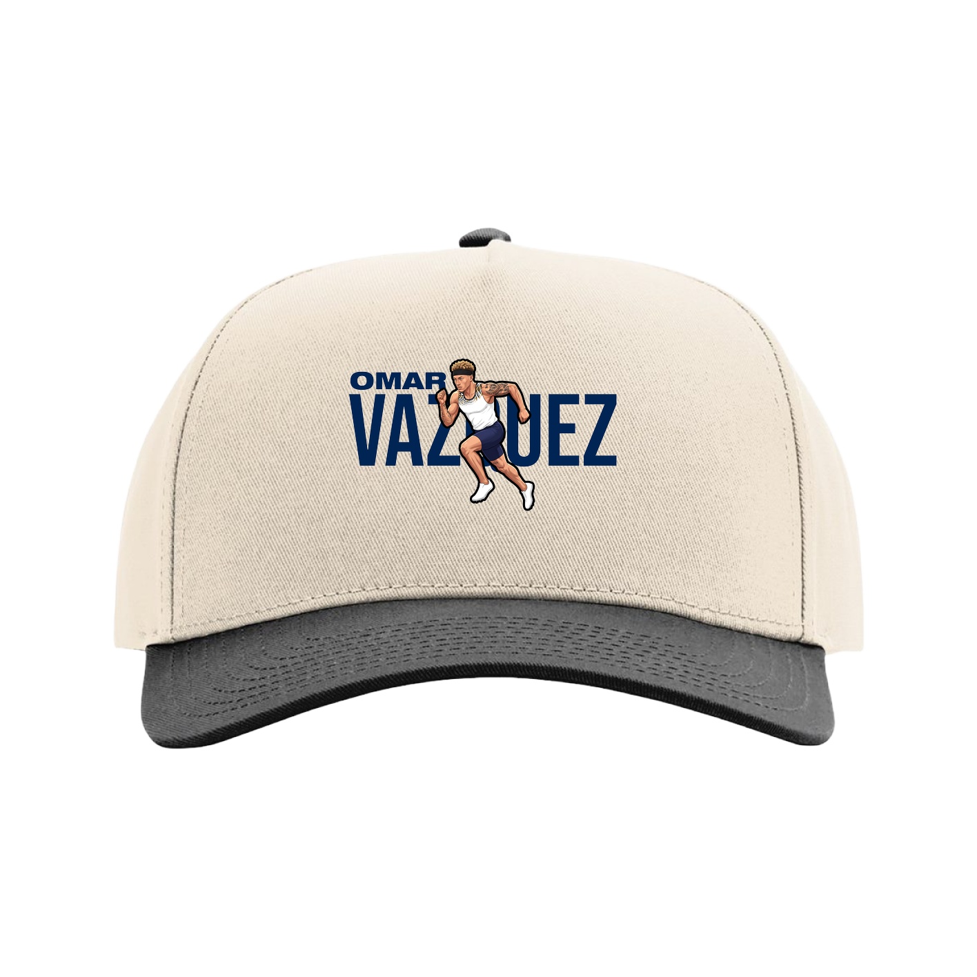 Full Fabric Five-Panel Champ Cap — Player Name in Cream/Black