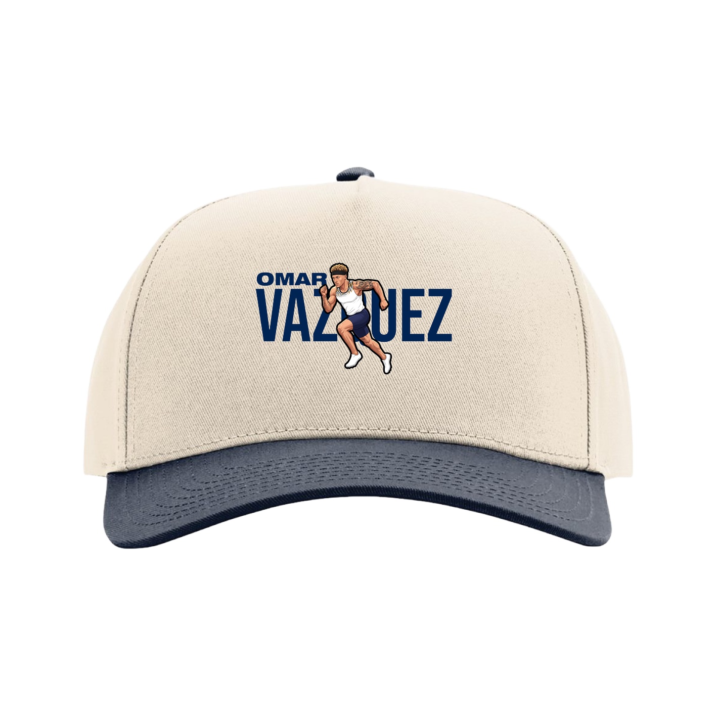 Full Fabric Five-Panel Champ Cap — Player Name in Cream/Navy