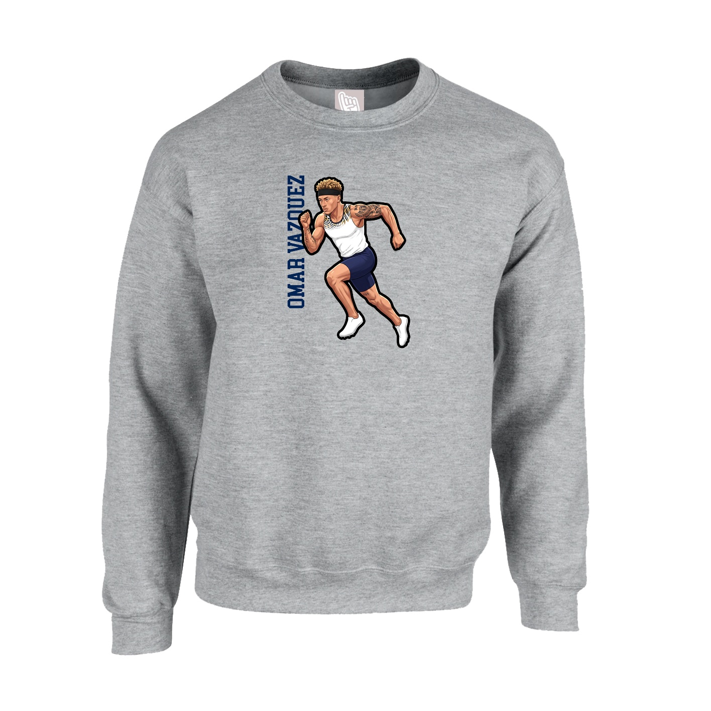 Fleece Crew — Name Vertical in Grey