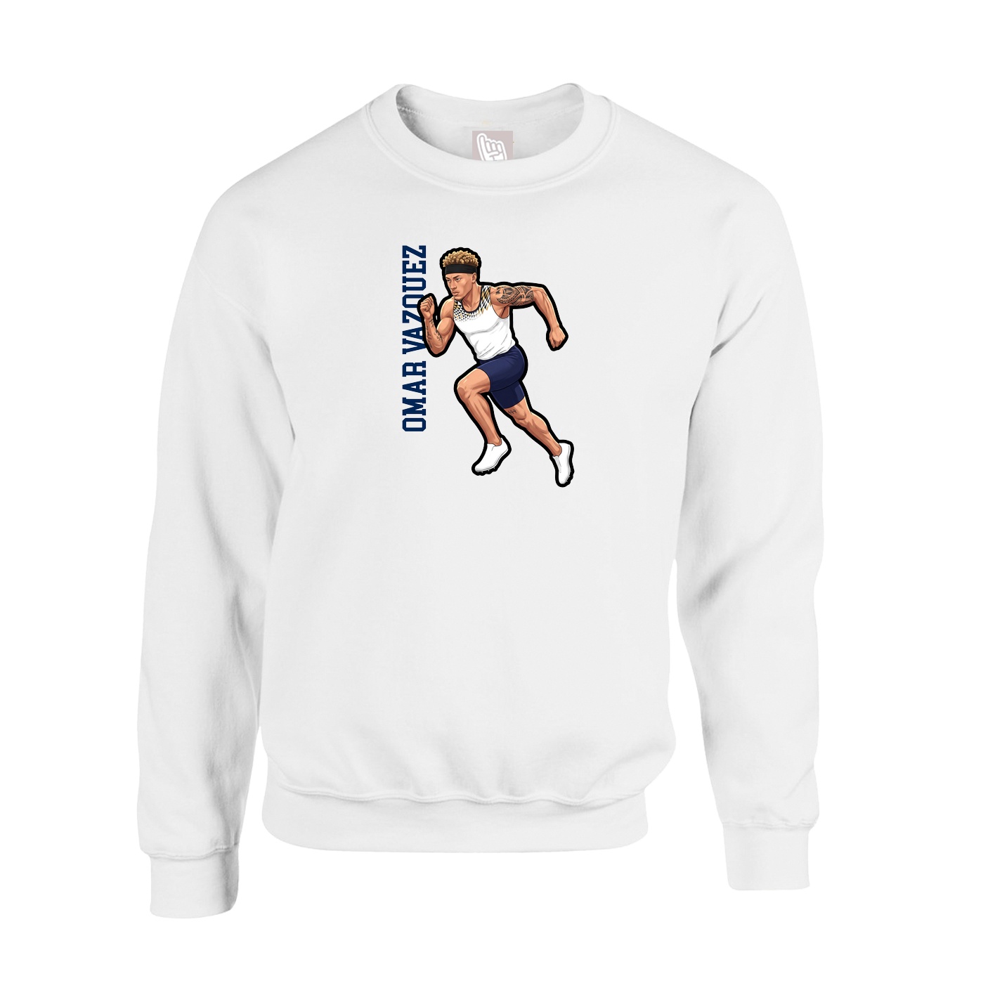 Fleece Crew — Name Vertical in White