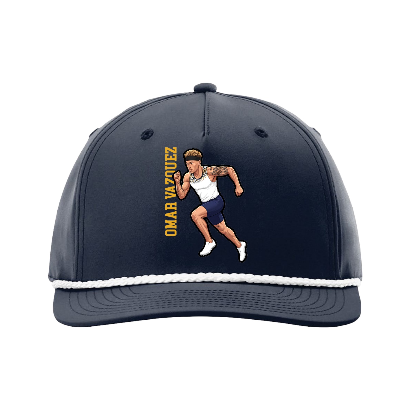 Five-Panel Classic Rope Cap — Name Vertical in Navy