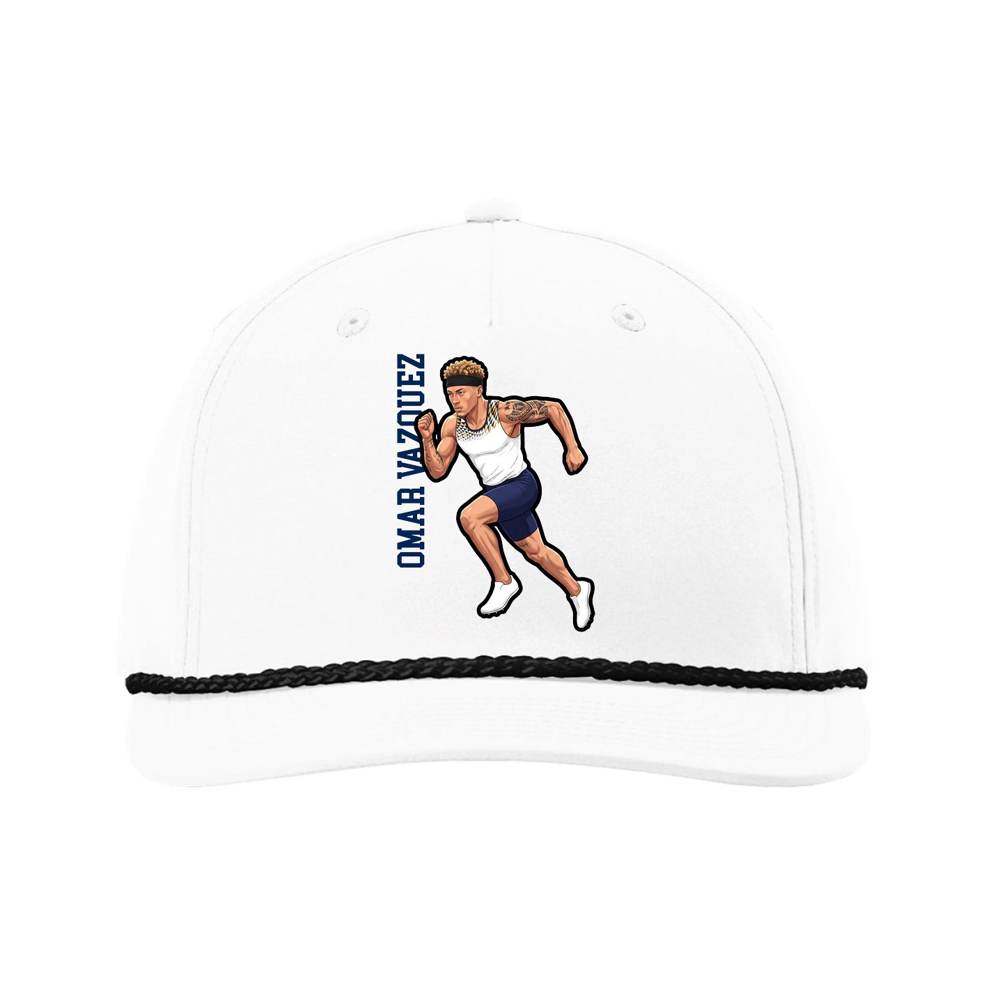 Five-Panel Classic Rope Cap — Name Vertical in White