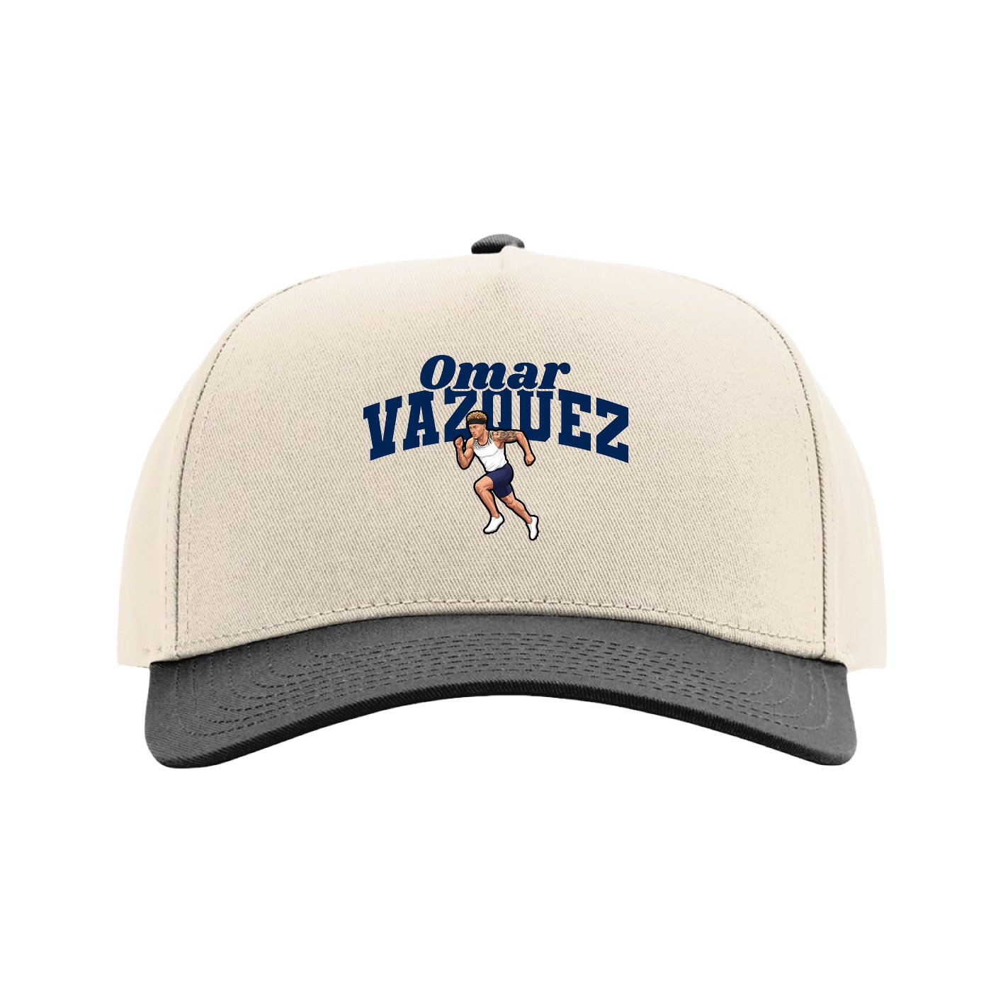 Full Fabric Five-Panel Champ Cap — Signature Arch in Cream/Black