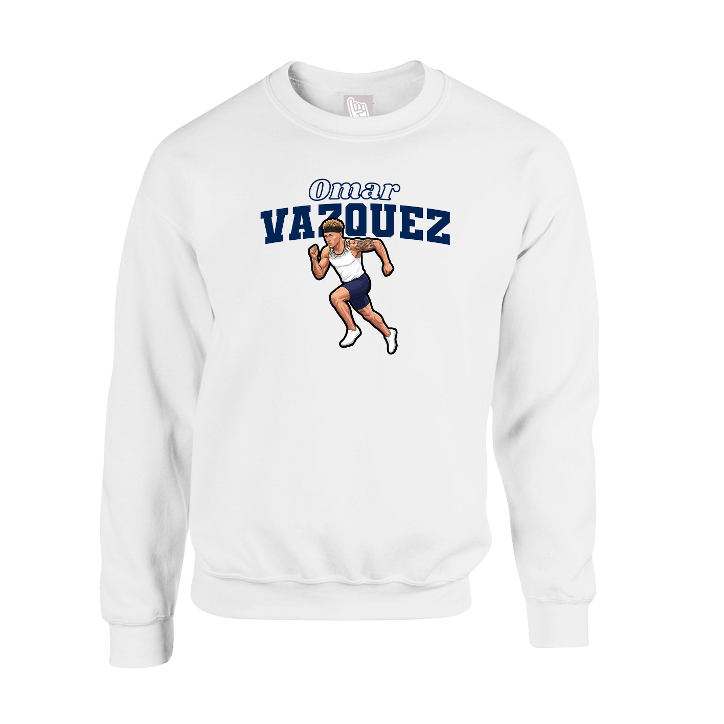 Fleece Crew — Name Arch in White