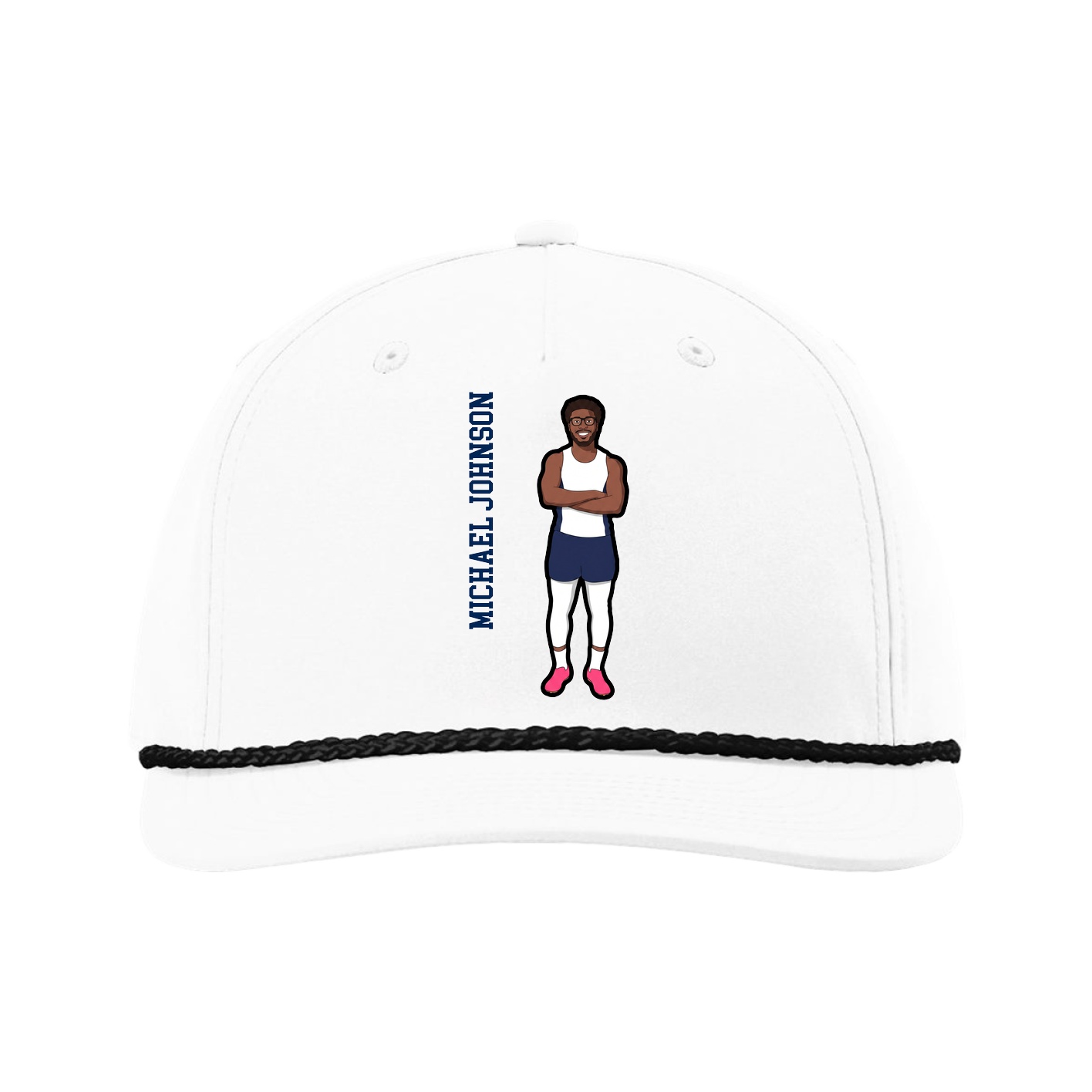 Five-Panel Classic Rope Cap — Name Vertical in White