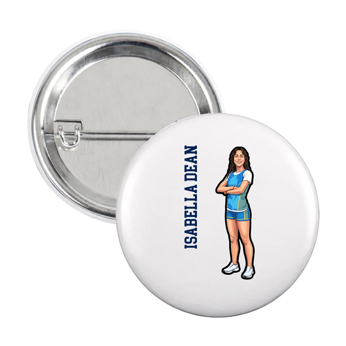 Game Day Button — Name Vertical in White