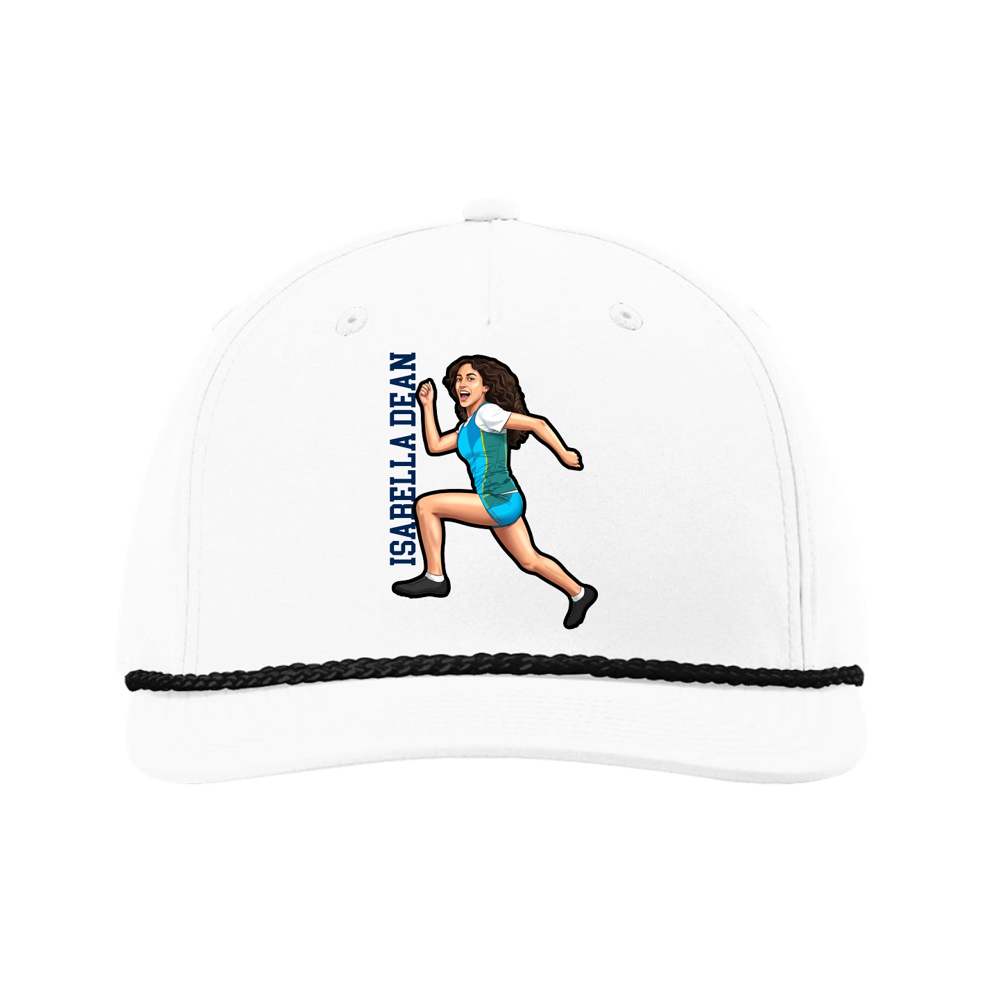 Five-Panel Classic Rope Cap — Name Vertical in White
