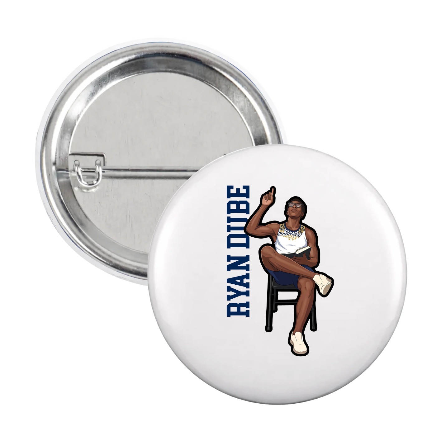 Game Day Button — Name Vertical in White