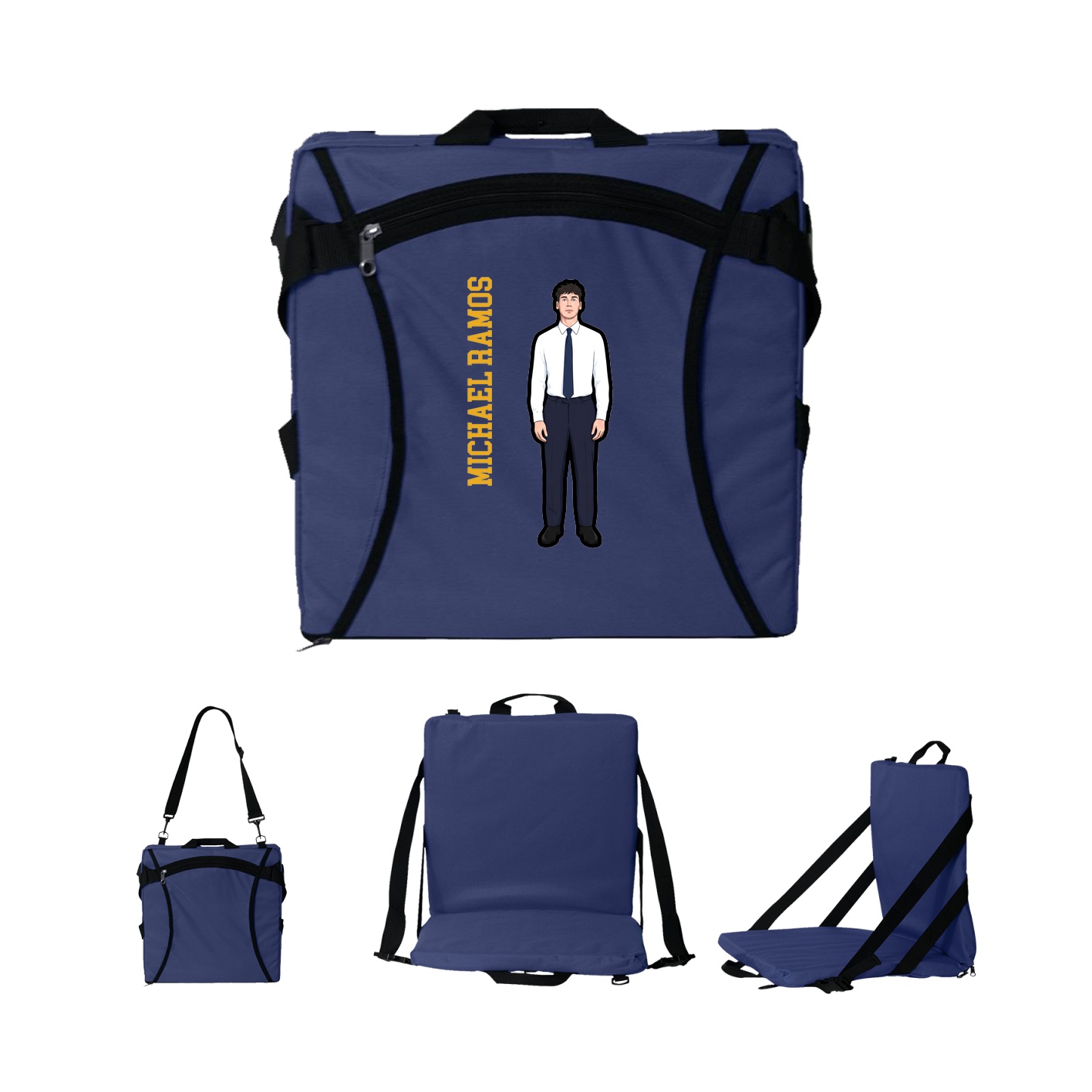 Folding Stadium Seat — Name Vertical in Navy