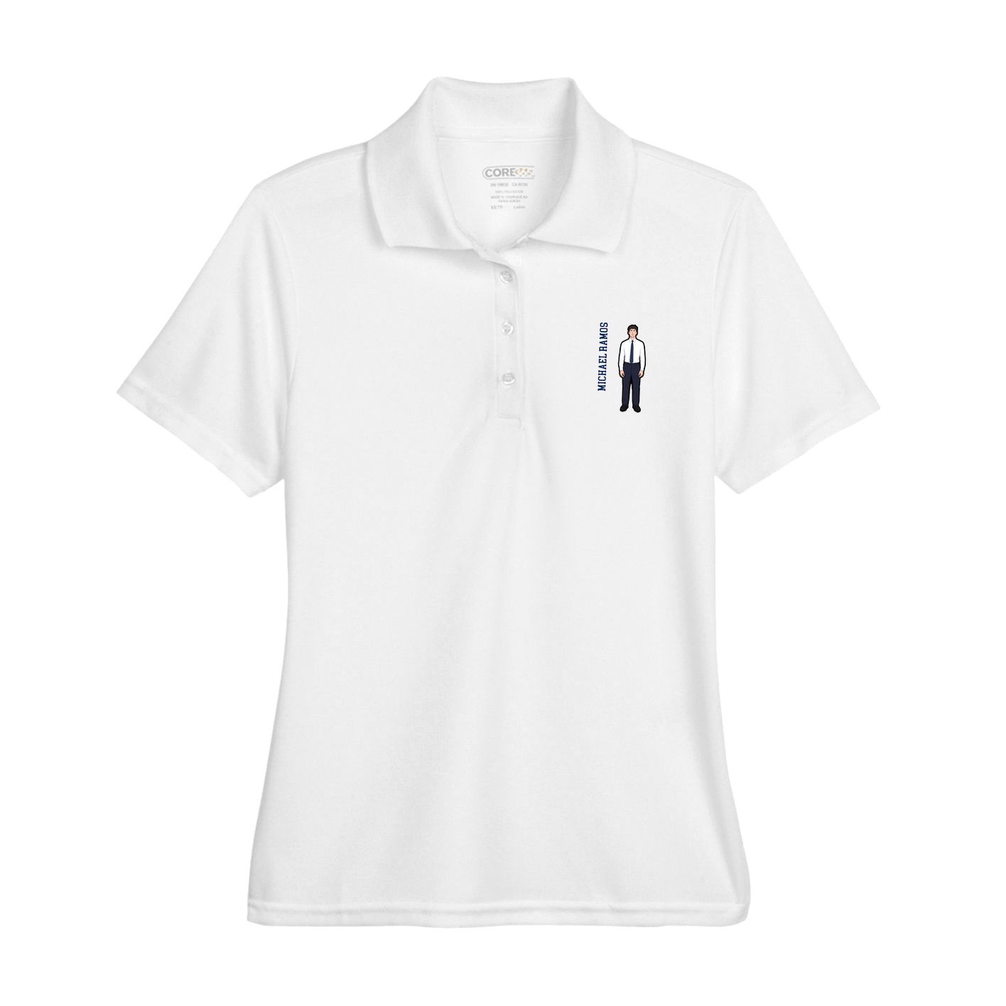 Womens Performance Polo — Name Vertical in White
