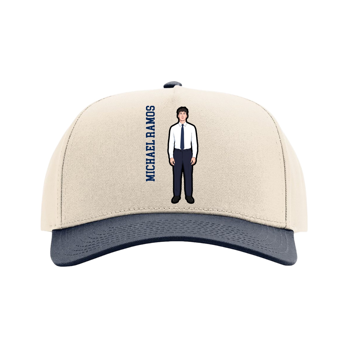 Full Fabric Five-Panel Champ Cap — Name Vertical in Cream/Navy