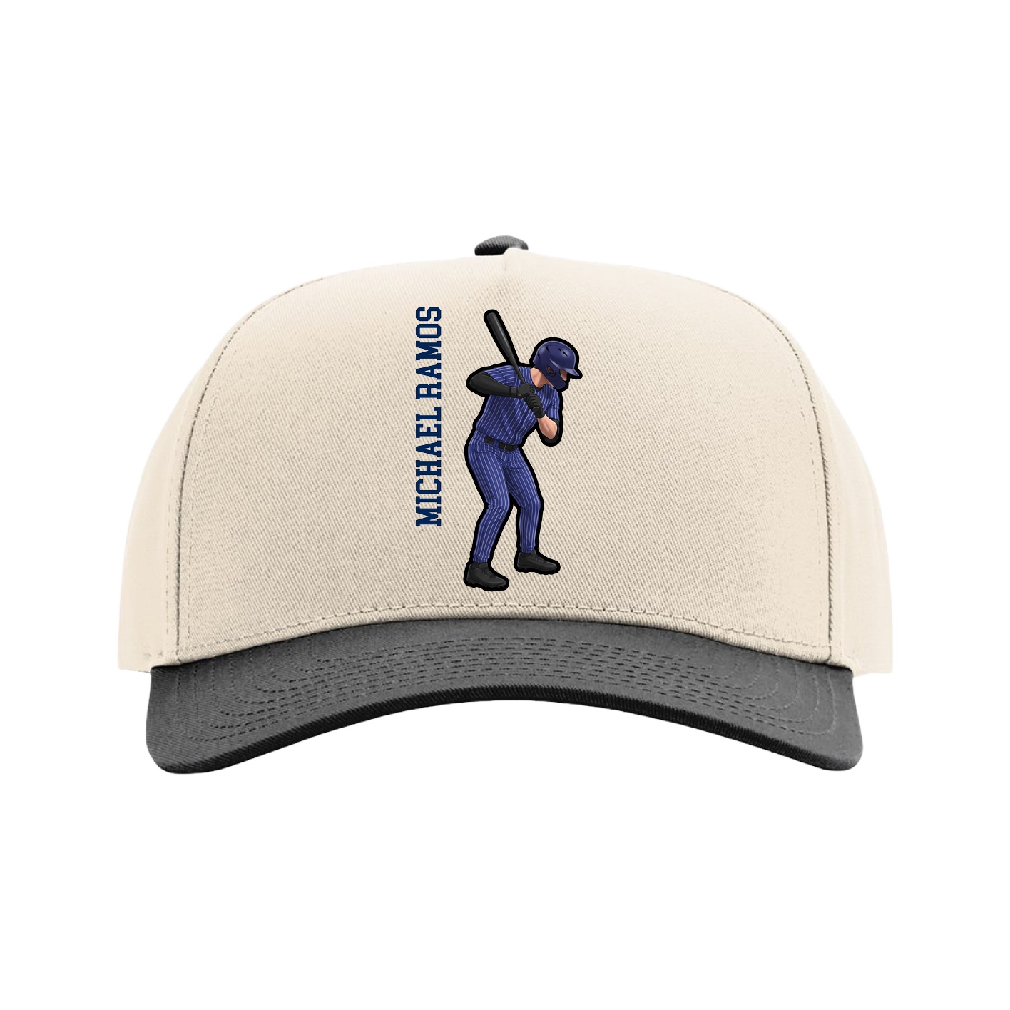 Full Fabric Five-Panel Champ Cap — Name Vertical in Cream/Black