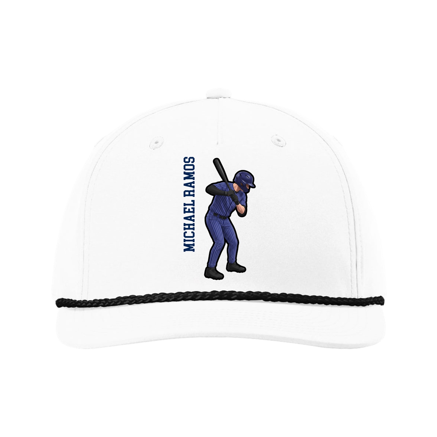 Five-Panel Classic Rope Cap — Name Vertical in White