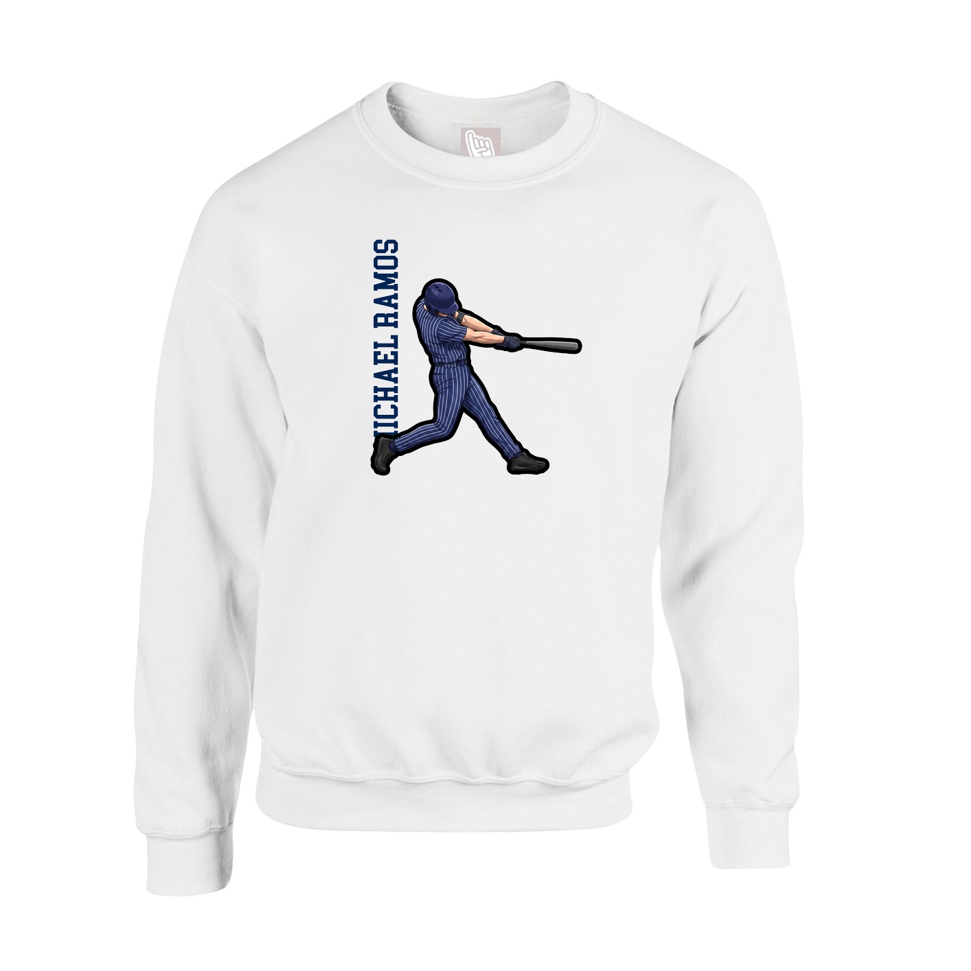 Fleece Crew — Name Vertical in White