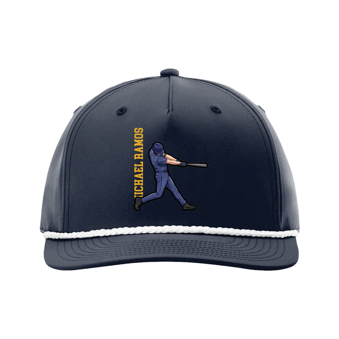 Five-Panel Classic Rope Cap — Name Vertical in Navy