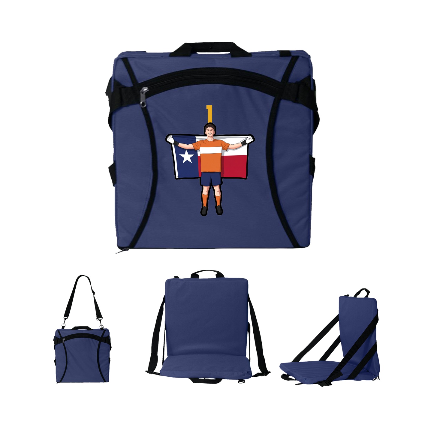 Folding Stadium Seat — Number Top in Navy