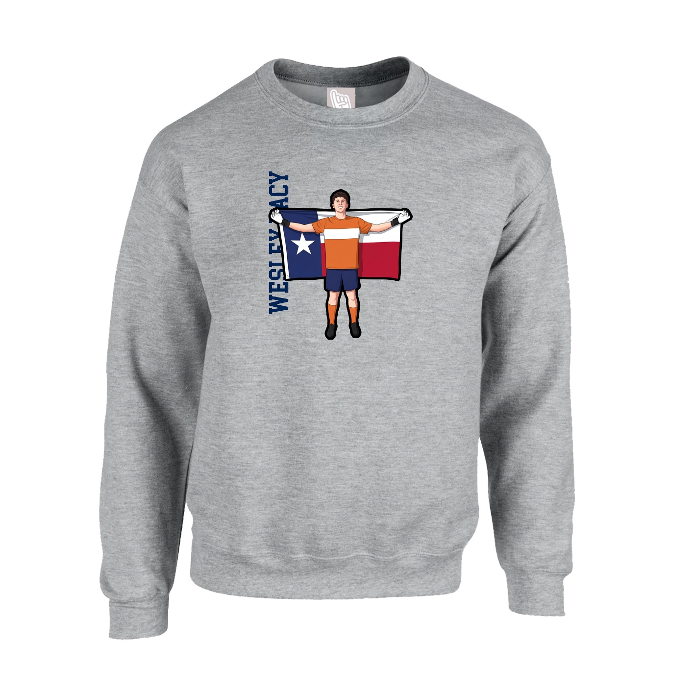 Fleece Crew — Name Vertical in Grey