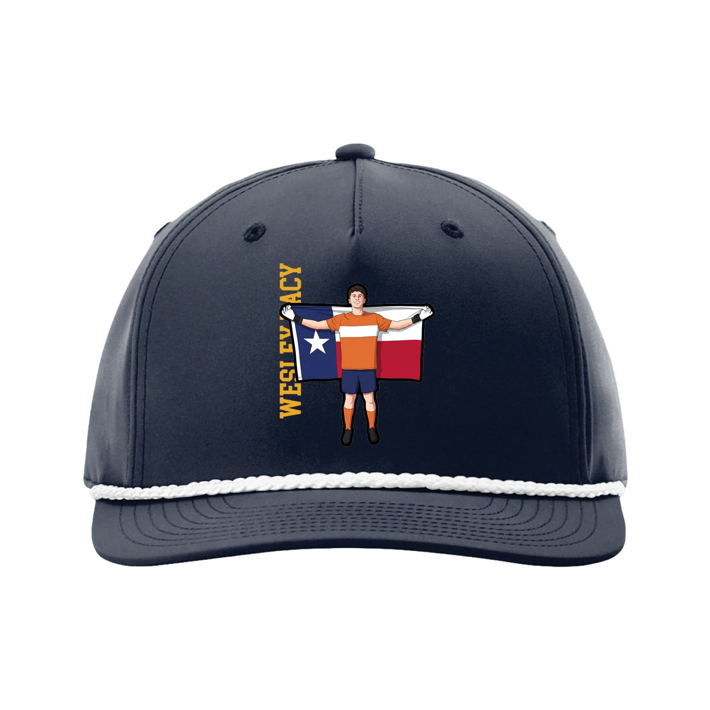 Five-Panel Classic Rope Cap — Name Vertical in Navy