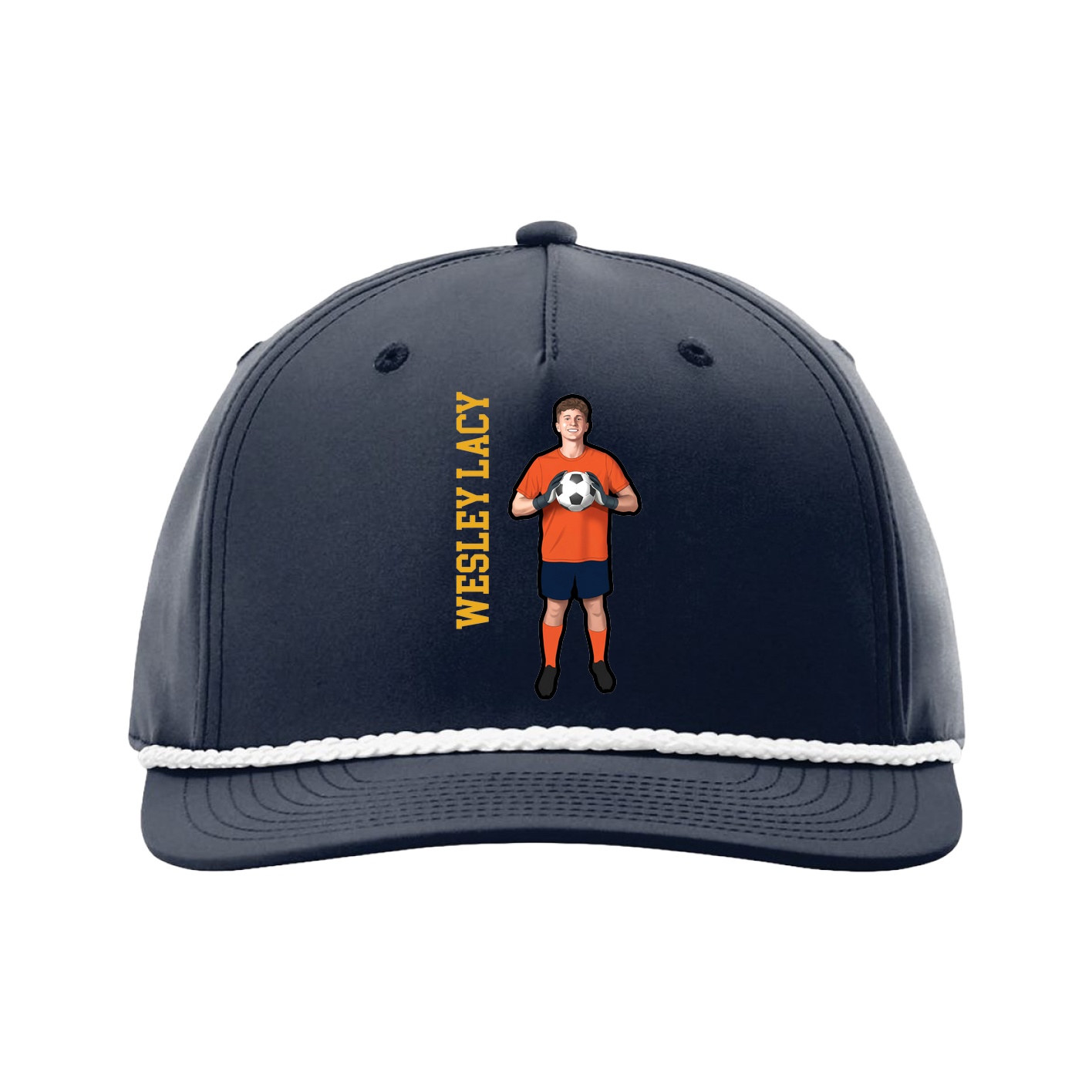 Five-Panel Classic Rope Cap — Name Vertical in Navy
