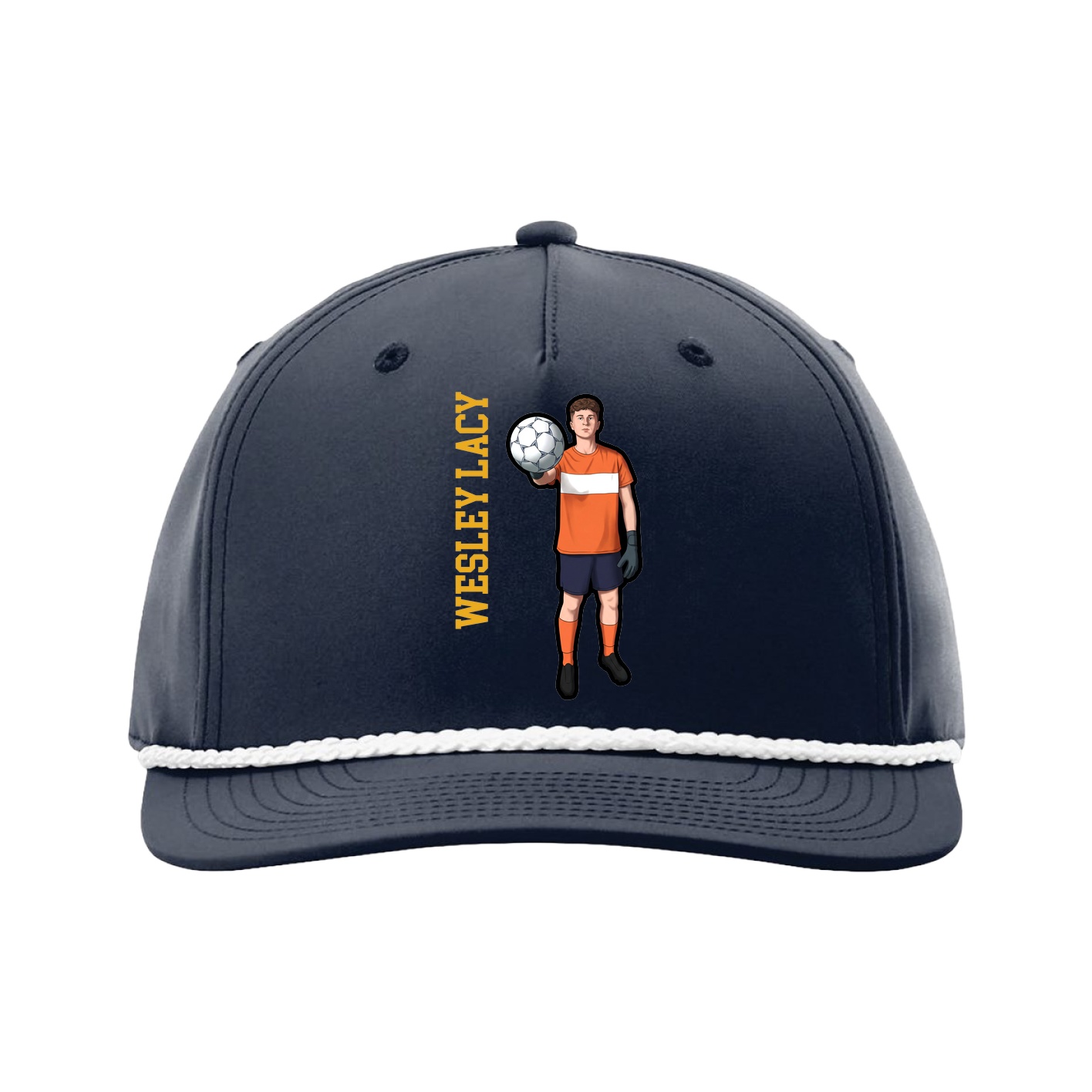 Five-Panel Classic Rope Cap — Name Vertical in Navy