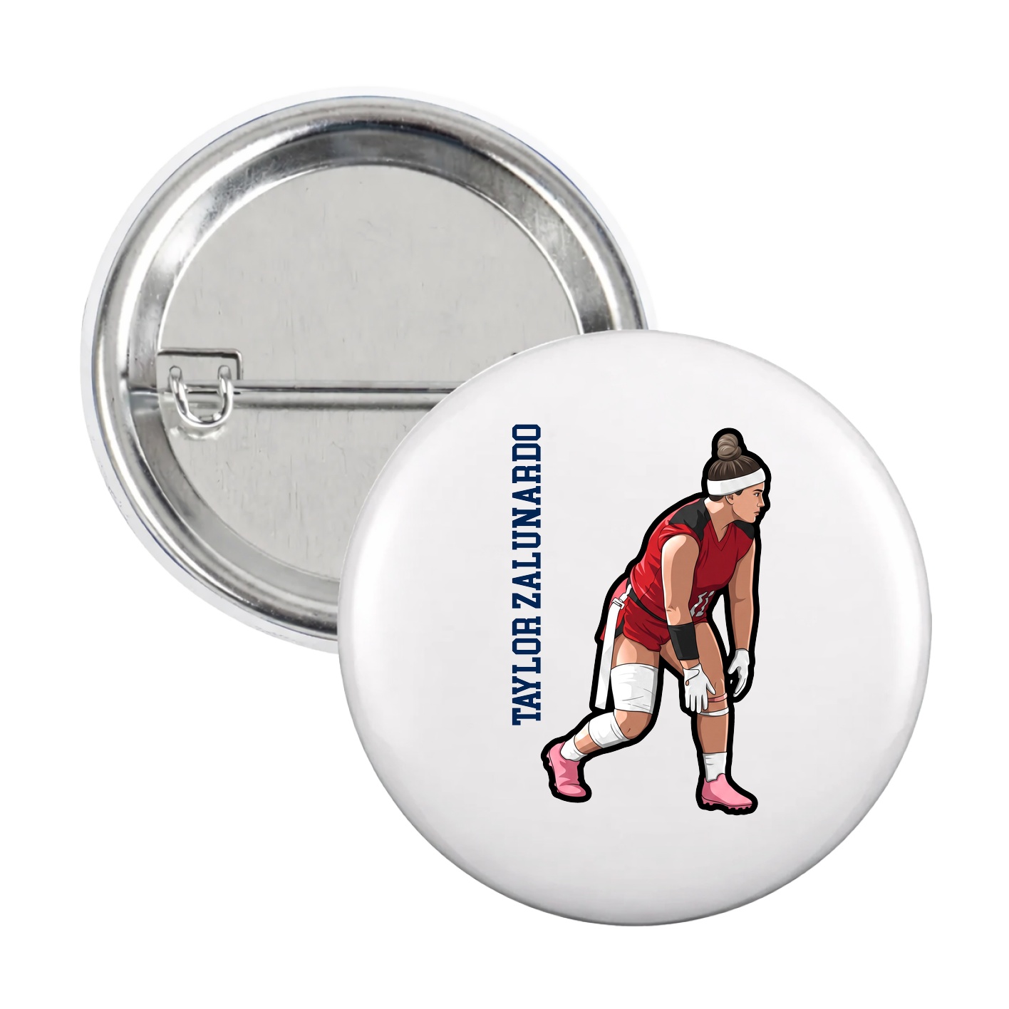 Game Day Button — Name Vertical in White