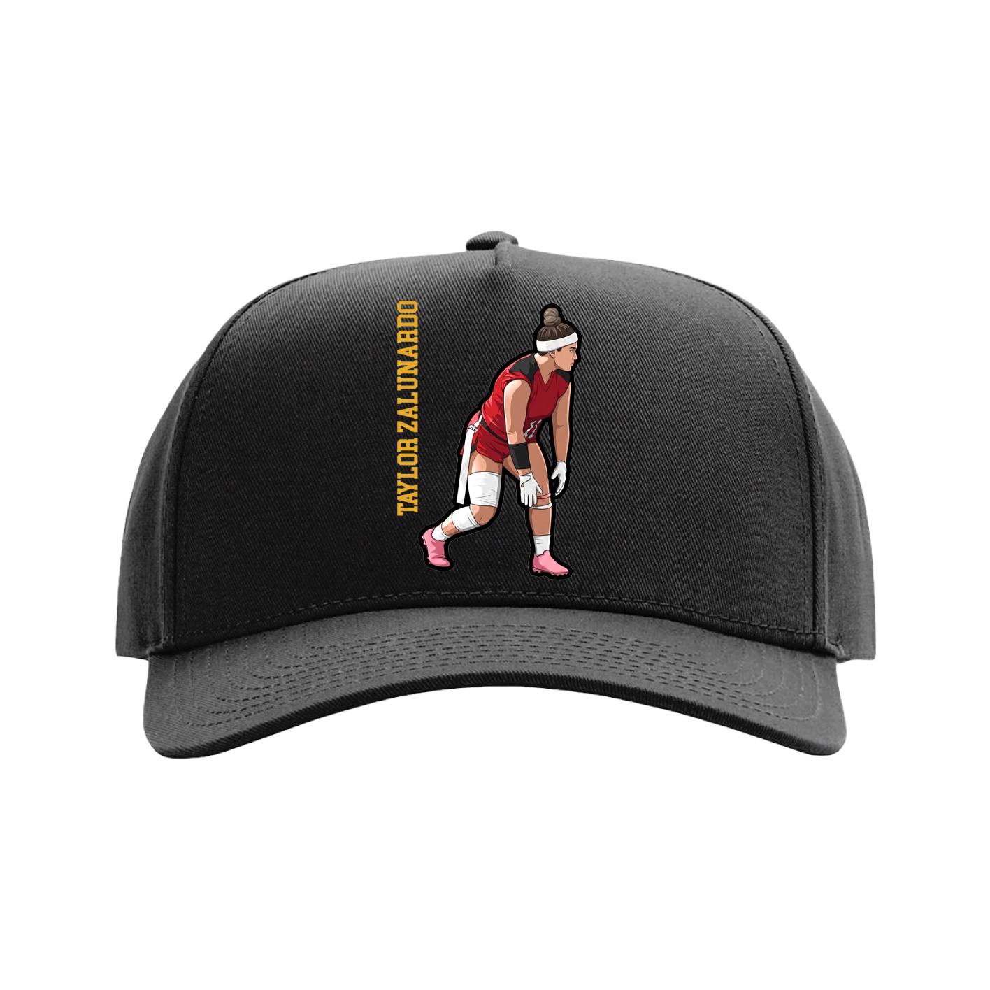 Full Fabric Five-Panel Champ Cap — Name Vertical in Black