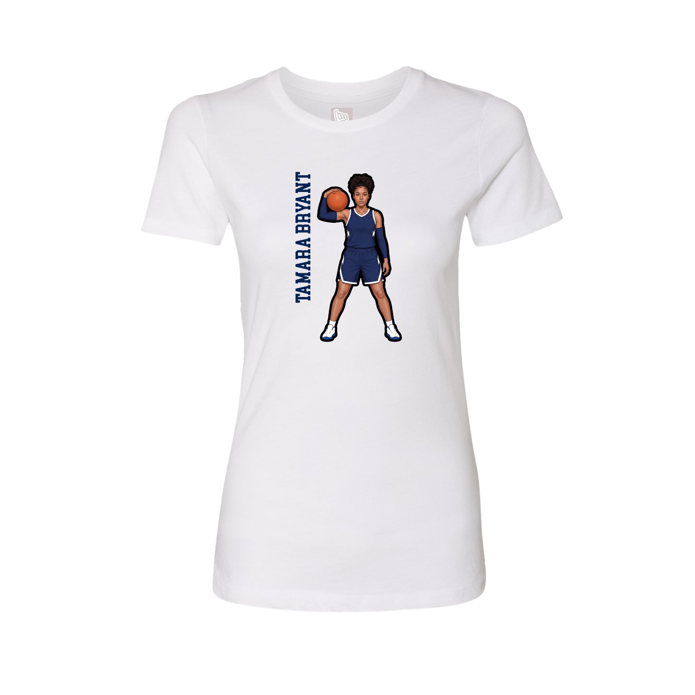 Fitted Women's Tee — Name Vertical in White