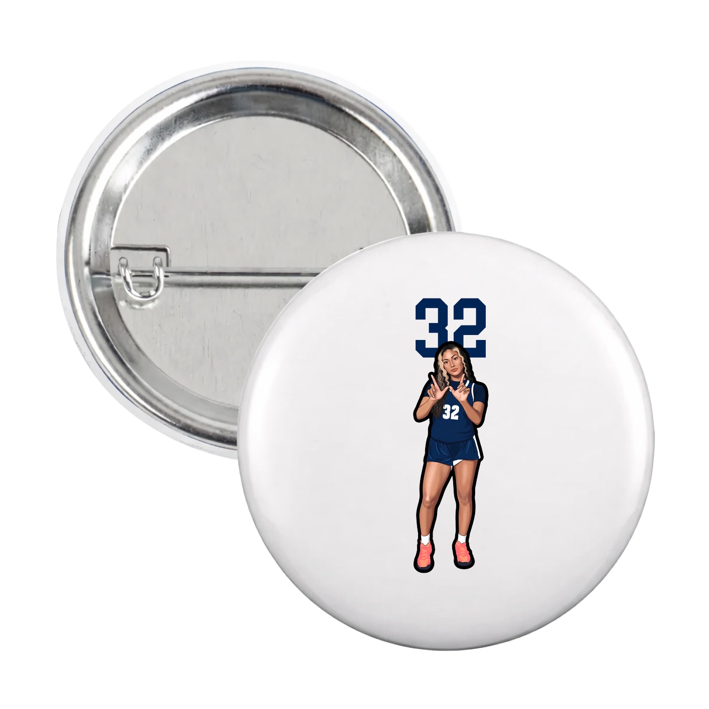 Game Day Button — Number Top in White