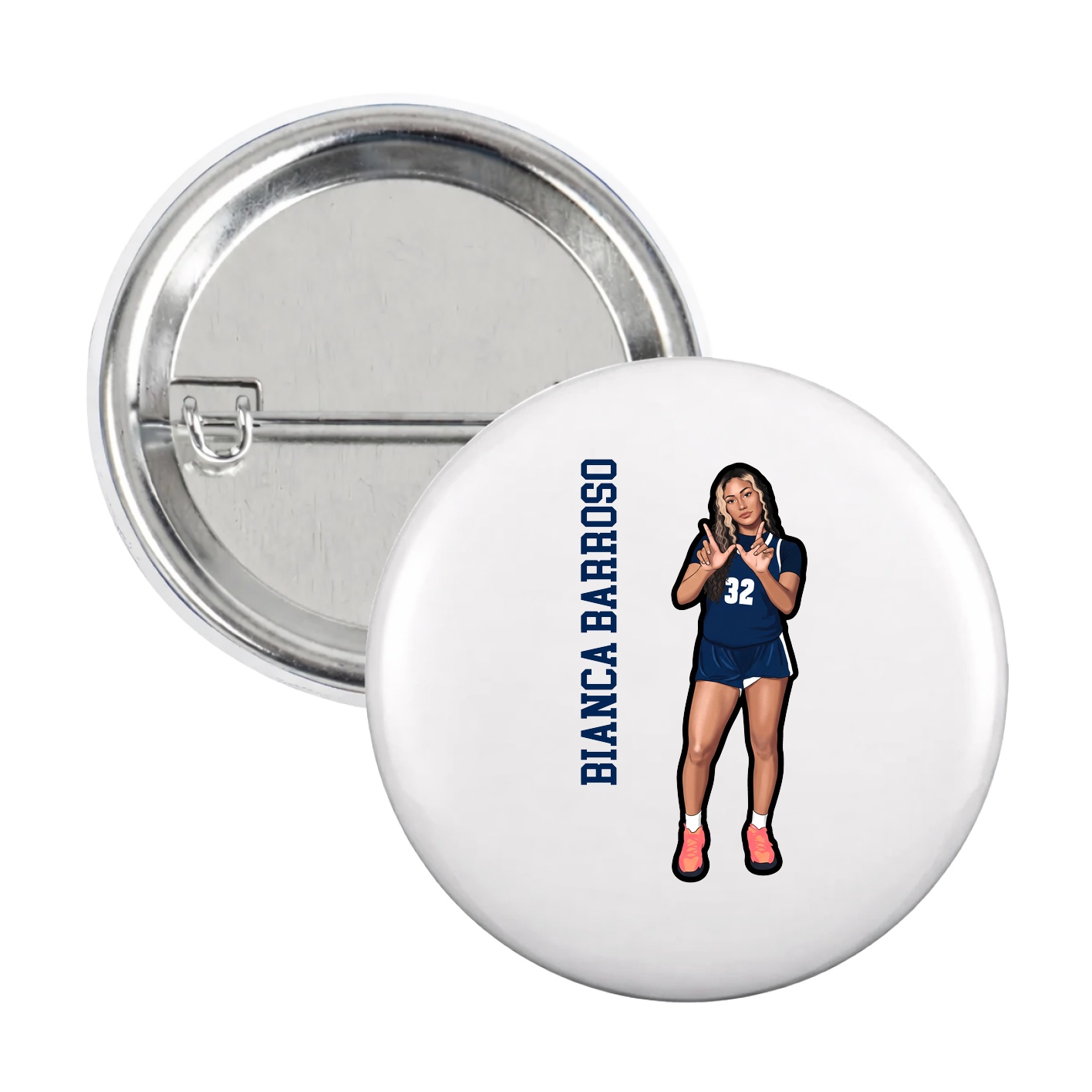 Game Day Button — Name Vertical in White
