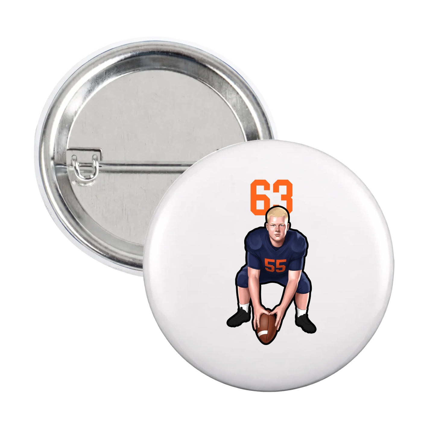Game Day Button — Number Top in White