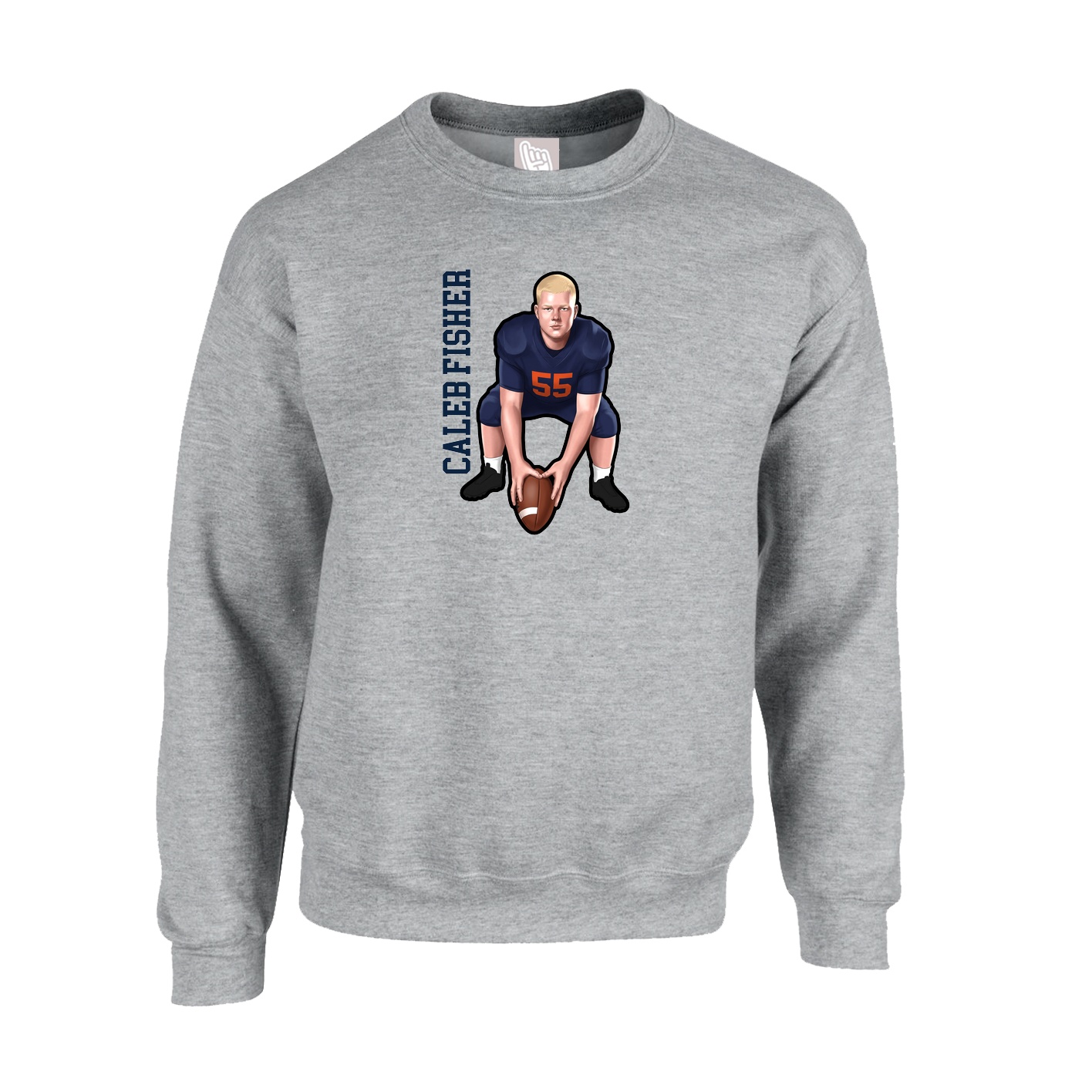 Fleece Crew — Name Vertical in Grey