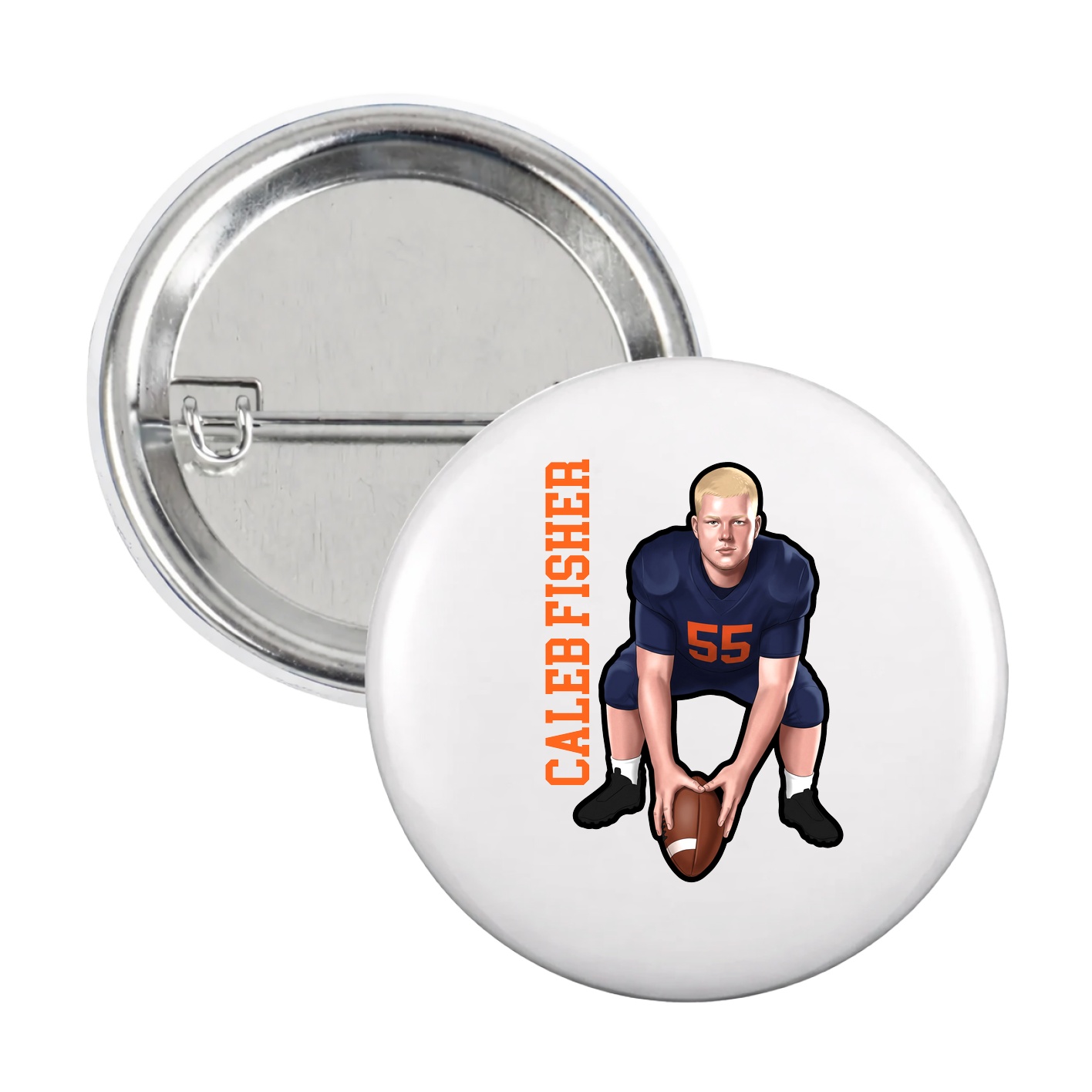 Game Day Button — Name Vertical in White