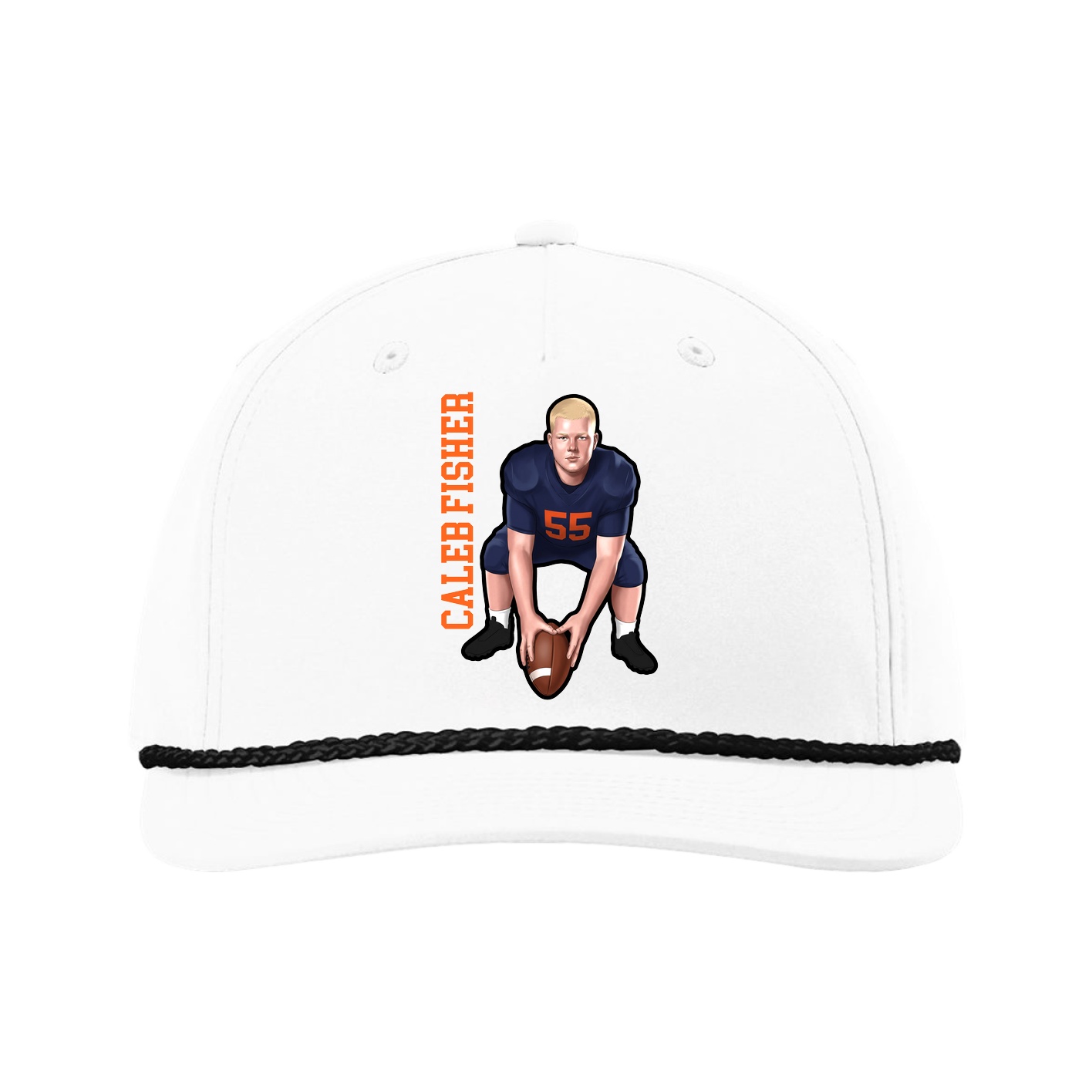 Five-Panel Classic Rope Cap — Name Vertical in White