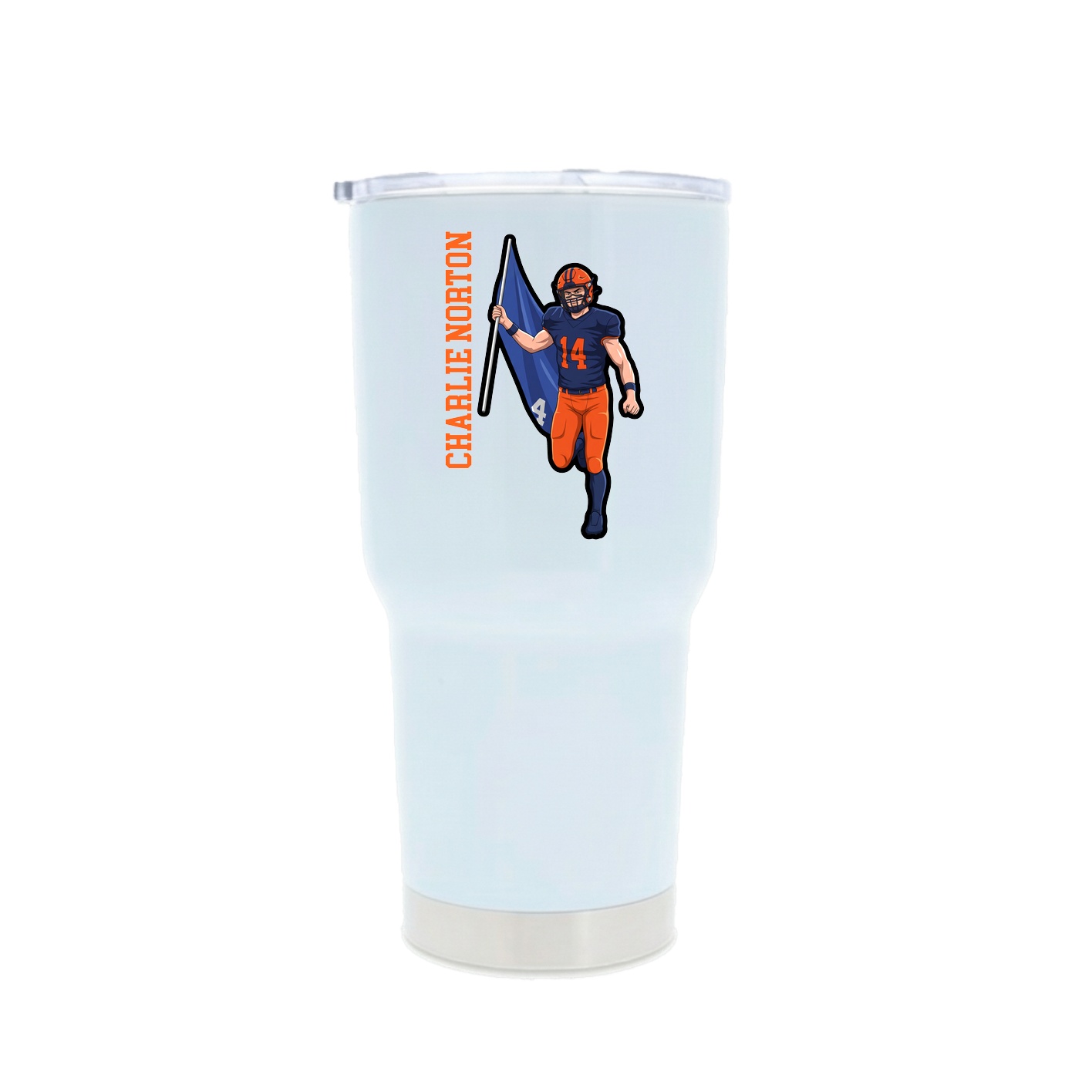 30oz Stainless Steel Tumbler — Name Vertical in White