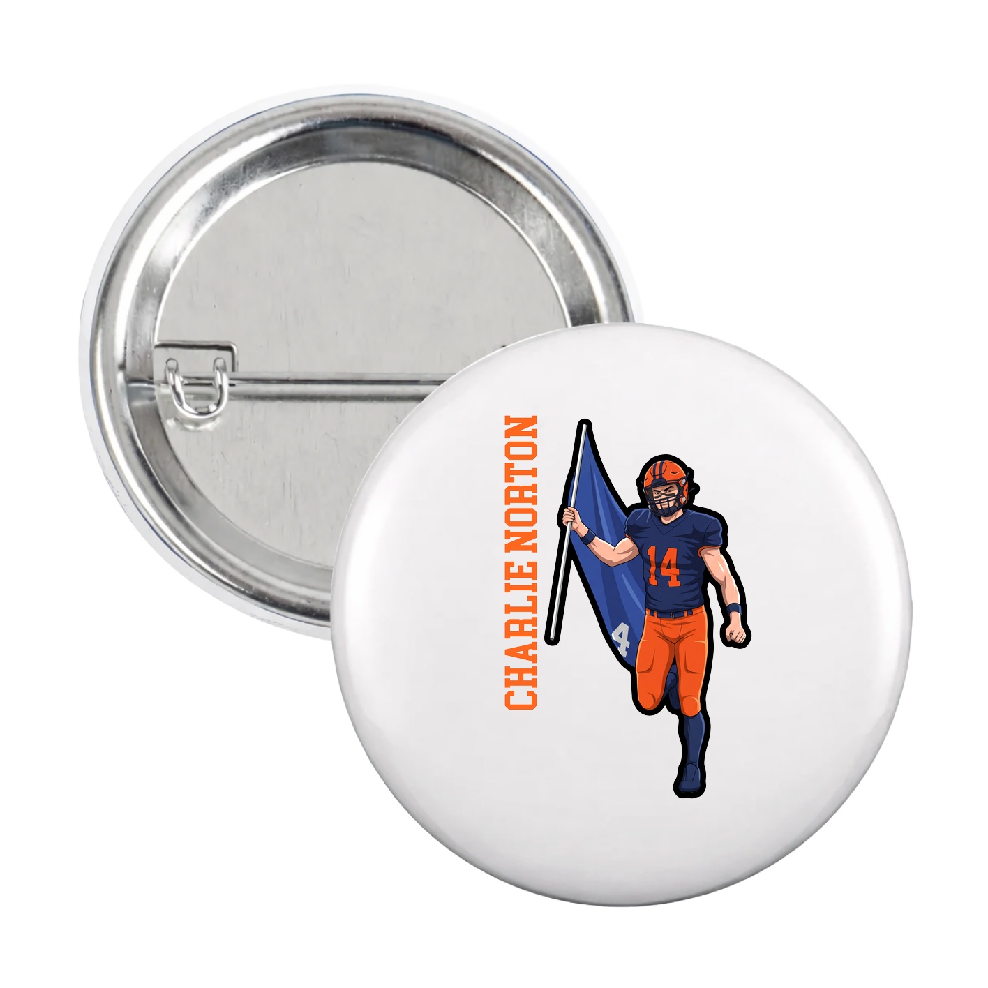 Game Day Button — Name Vertical in White