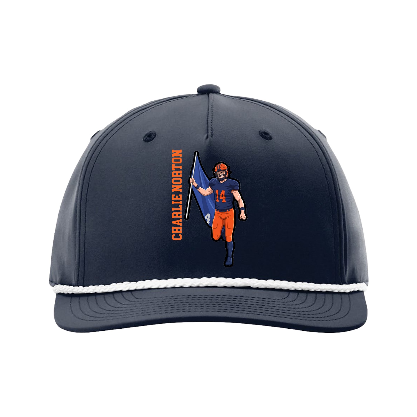 Five-Panel Classic Rope Cap — Name Vertical in Navy