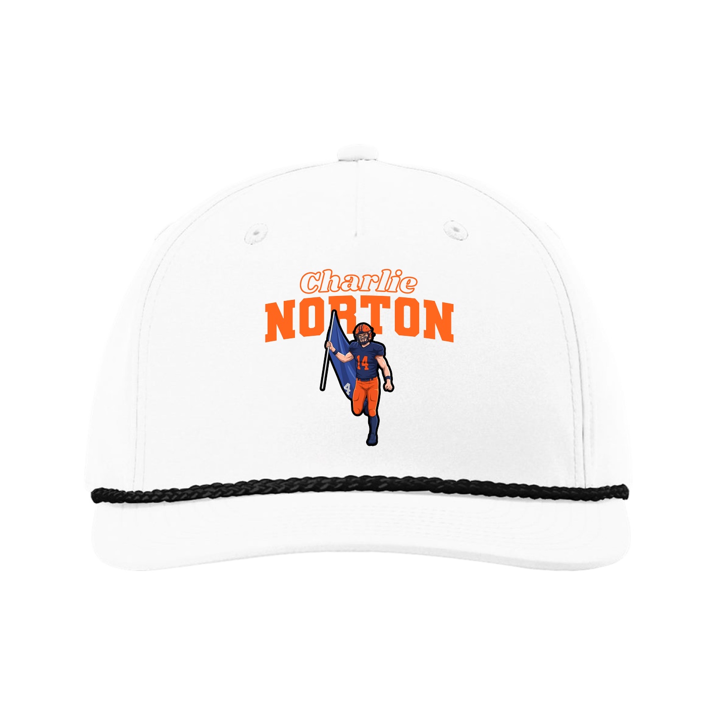 Five-Panel Classic Rope Cap — Name Arch in White