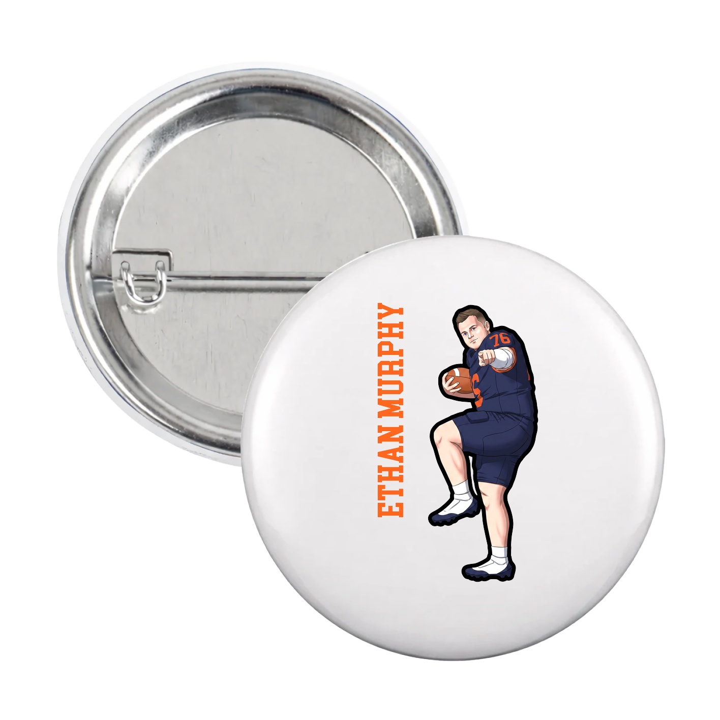 Game Day Button — Name Vertical in White