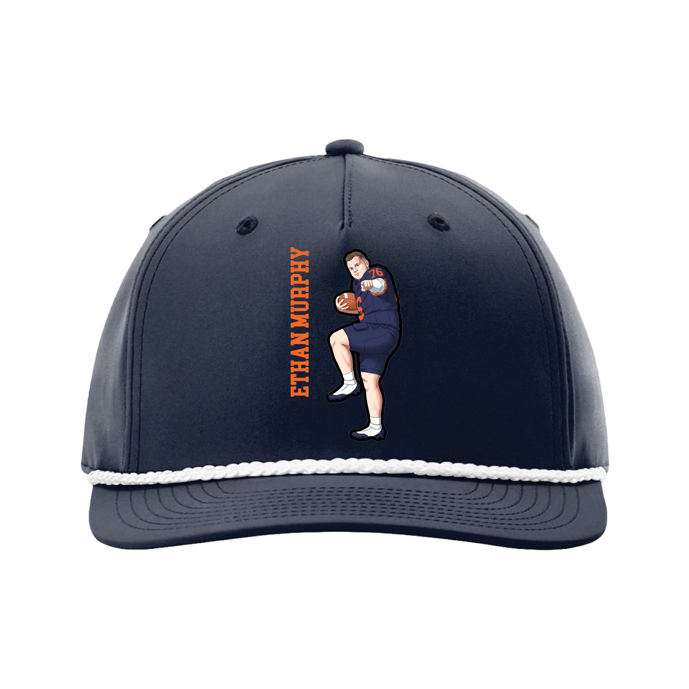 Five-Panel Classic Rope Cap — Name Vertical in Navy
