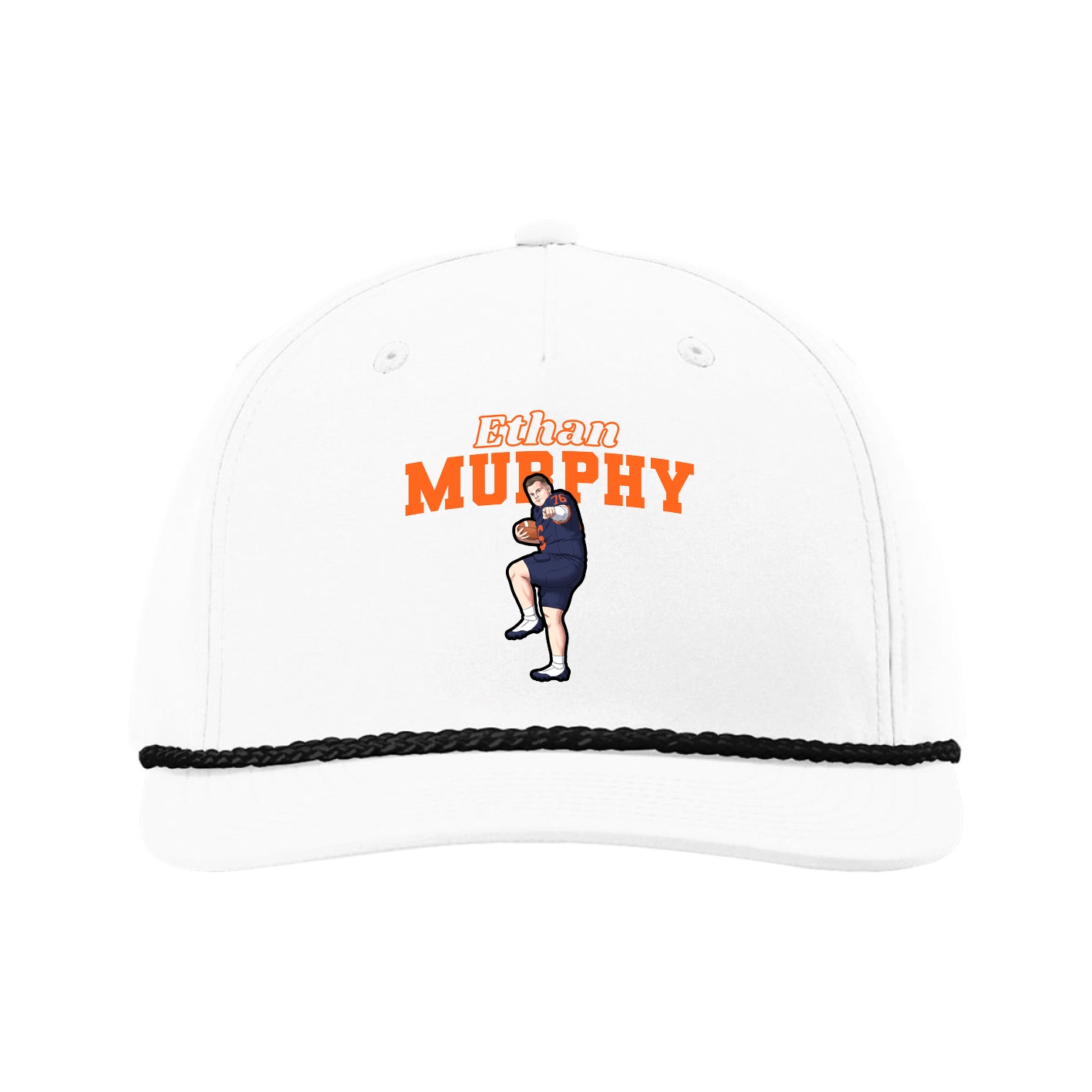 Five-Panel Classic Rope Cap — Name Arch in White