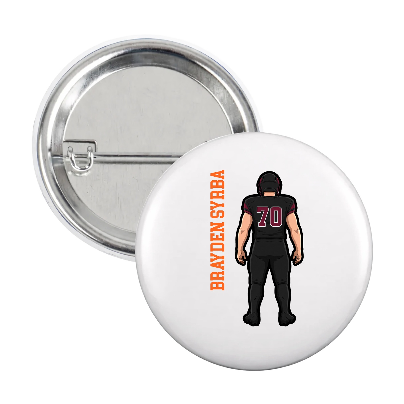 Game Day Button — Name Vertical in White
