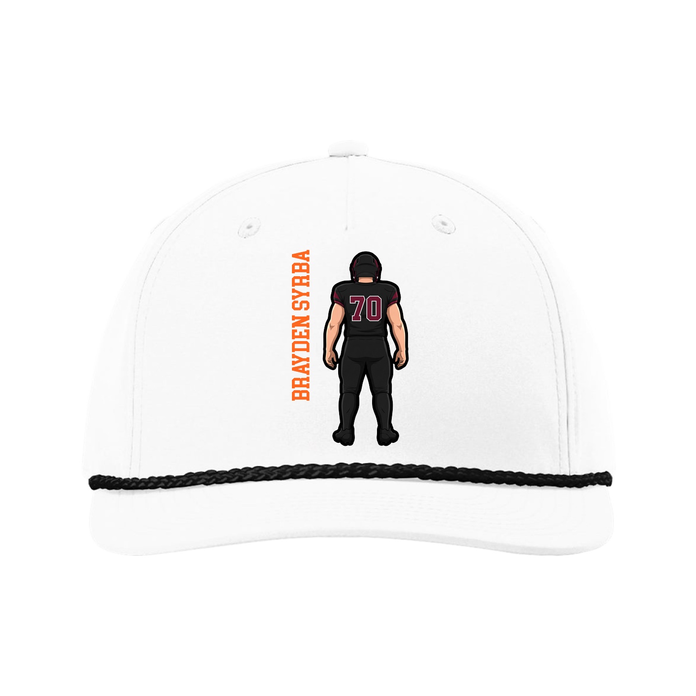 Five-Panel Classic Rope Cap — Name Vertical in White