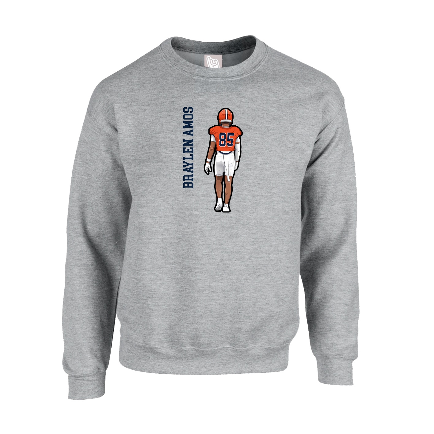Fleece Crew — Name Vertical in Grey
