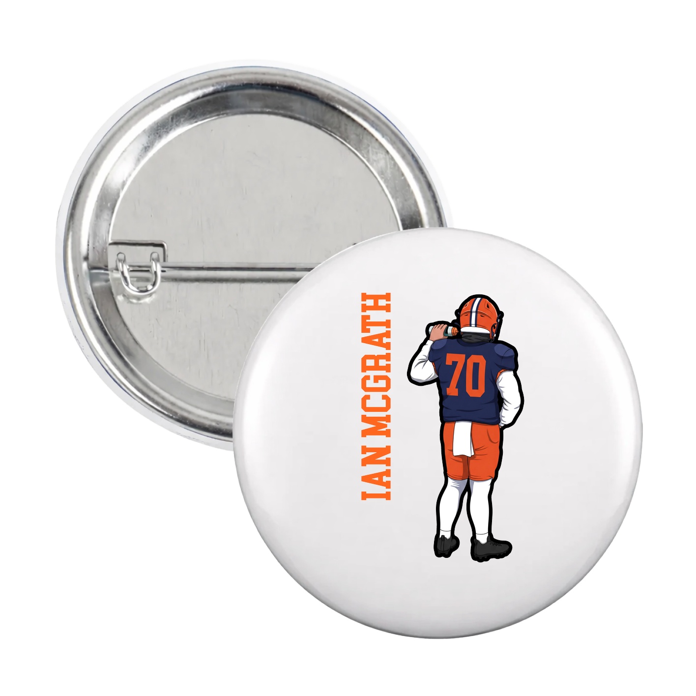 Game Day Button — Name Vertical in White