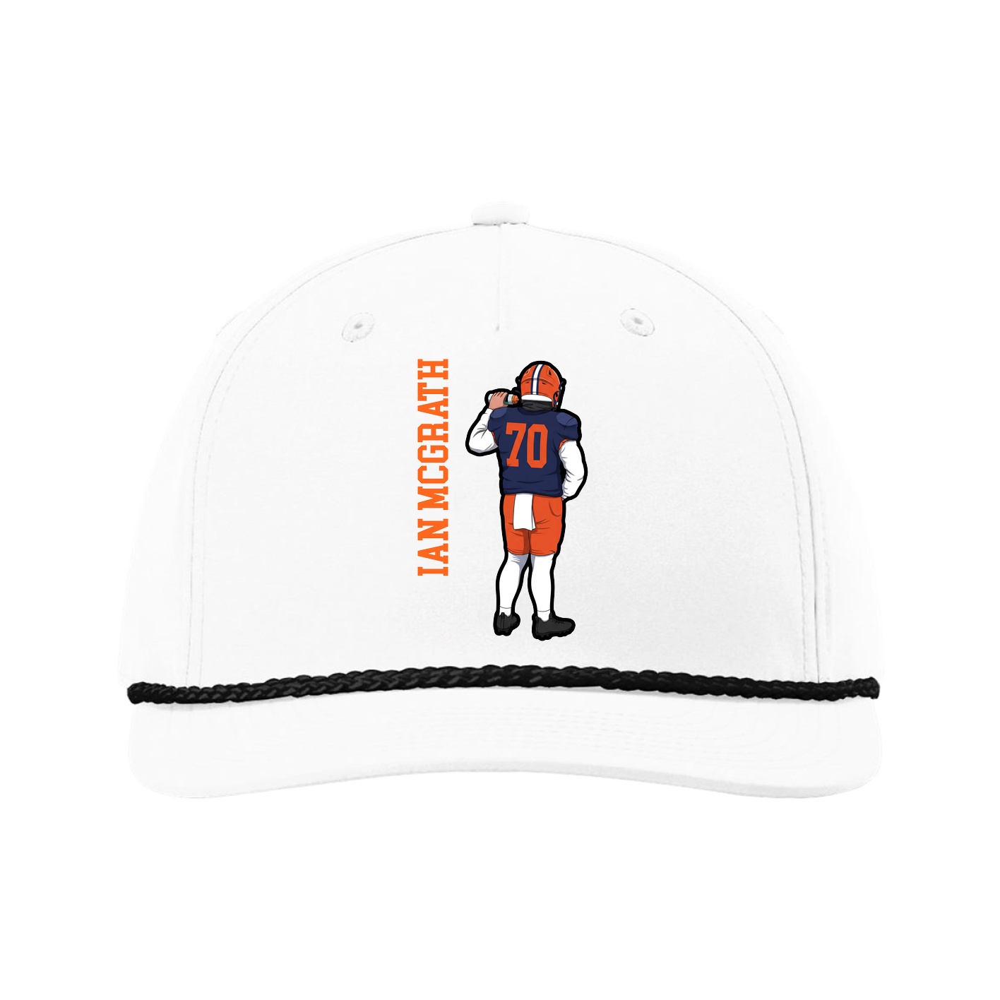 Five-Panel Classic Rope Cap — Name Vertical in White