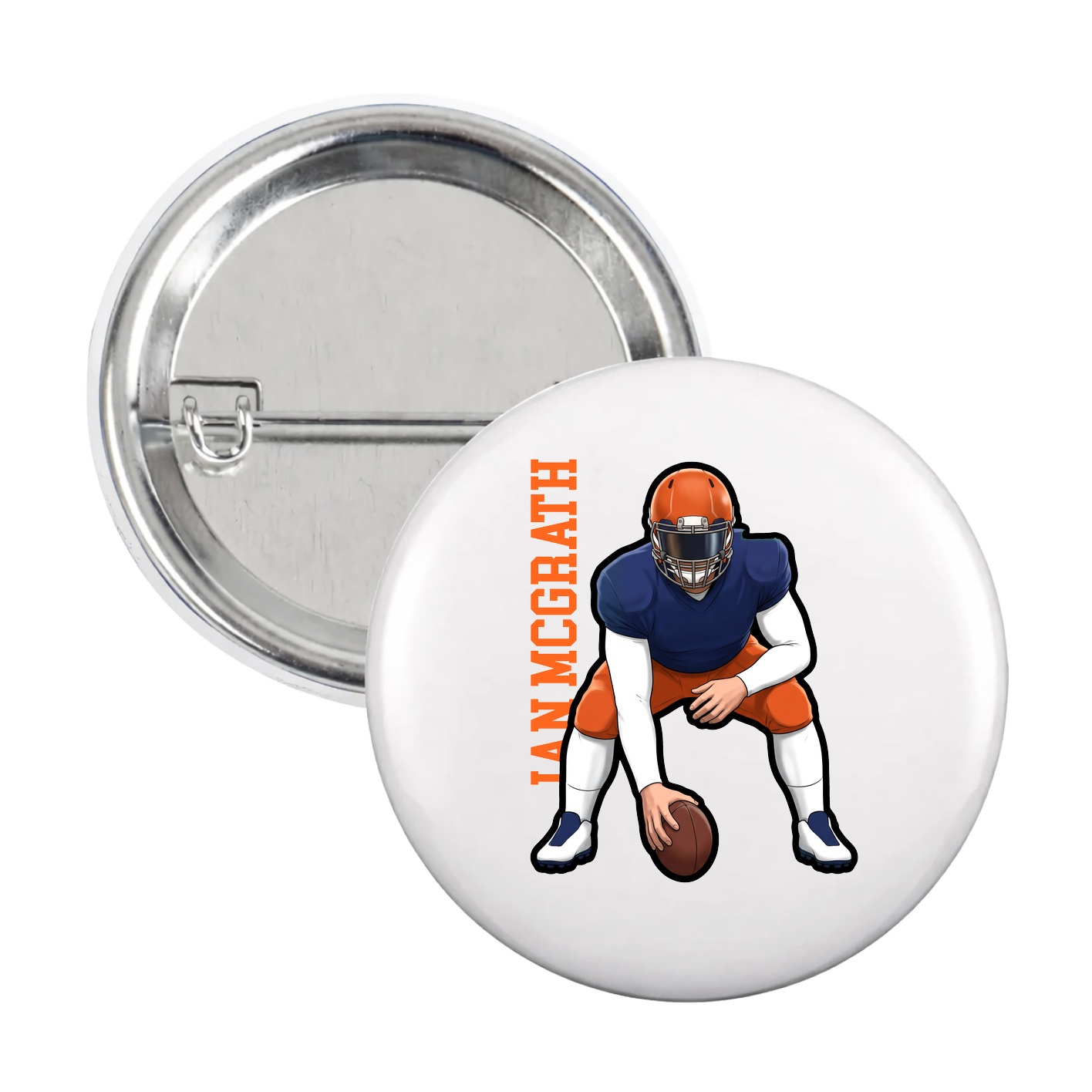 Game Day Button — Name Vertical in White