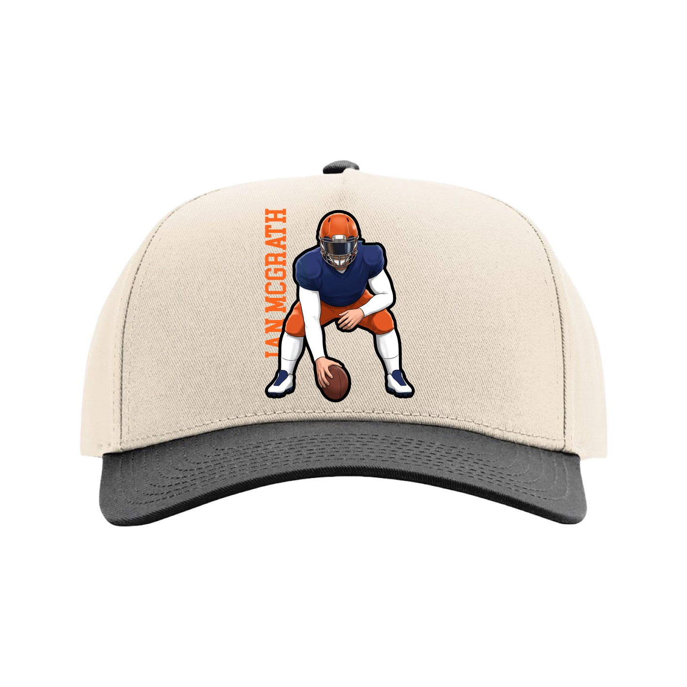 Full Fabric Five-Panel Champ Cap — Name Vertical in Cream/Black