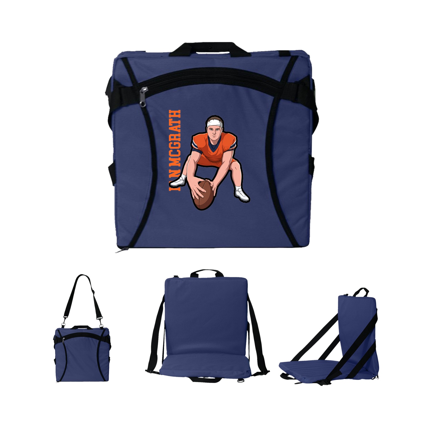 Folding Stadium Seat — Name Vertical in Navy