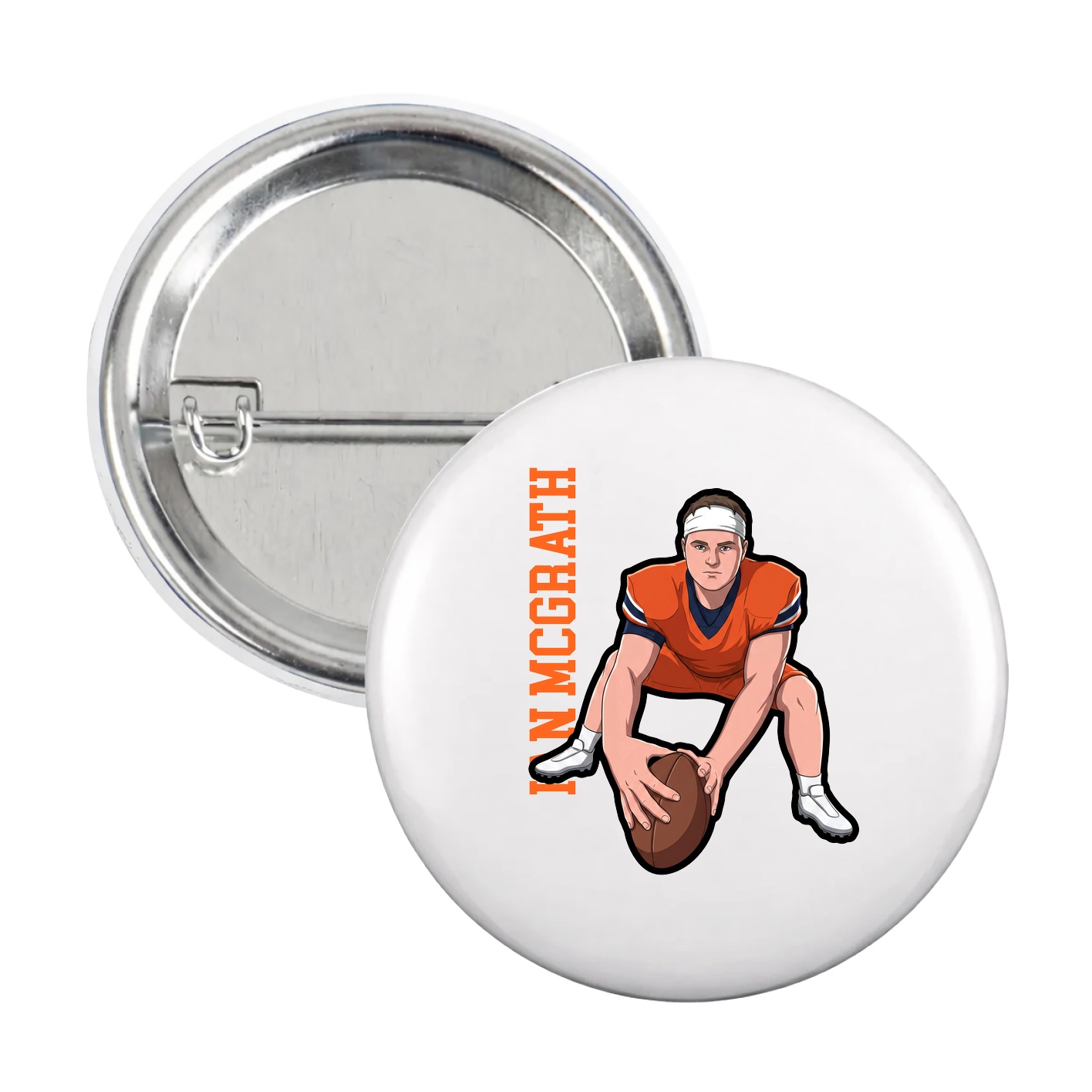 Game Day Button — Name Vertical in White
